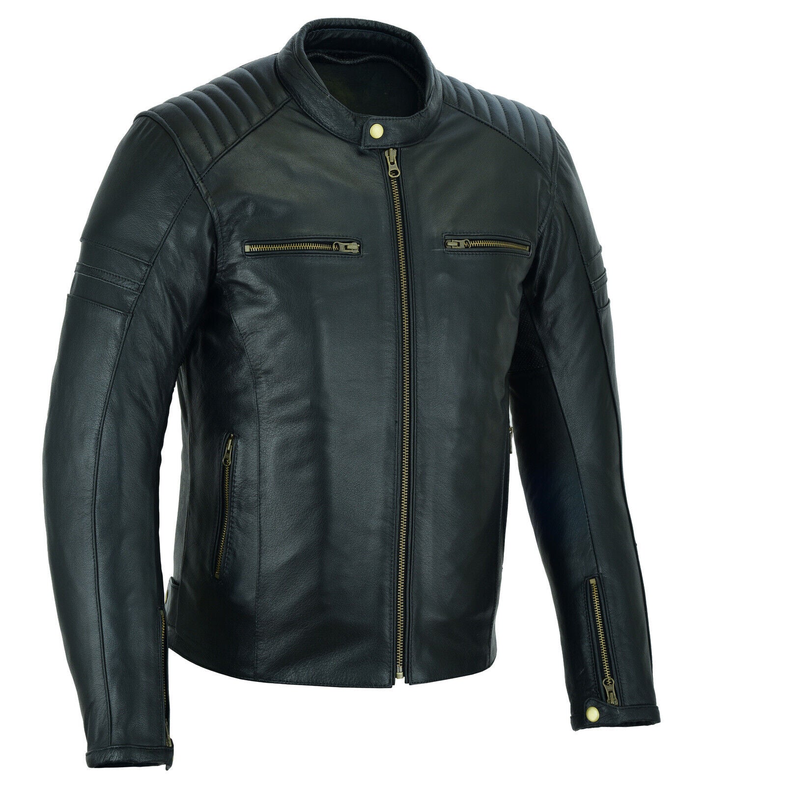 Bikers Gear Australia Roadster Classic Leather Motorbike Jacket Black