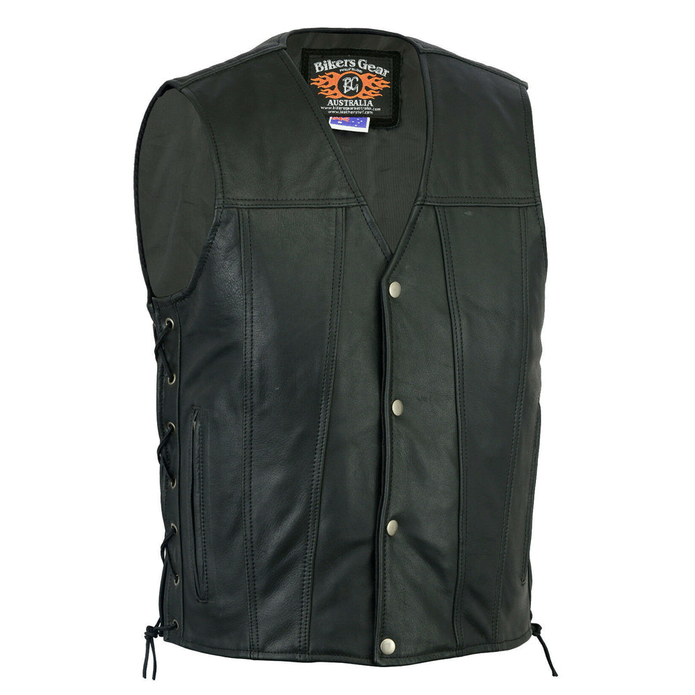 Bikers Gear Australia Copper Men's Harley Premium Soft Leather Motorcycle Vest Black