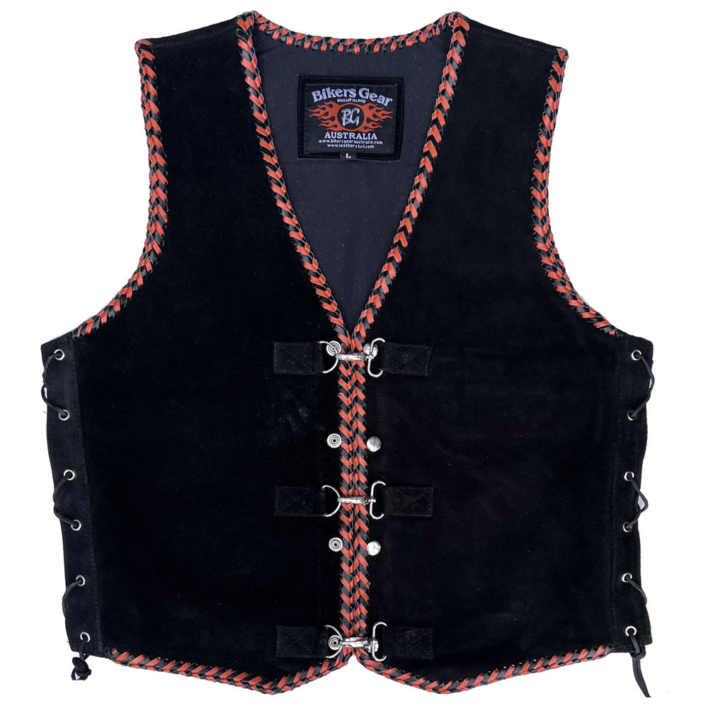 Bikers Gear Australia Aero Motorcycle Suede Vest Black/Orange