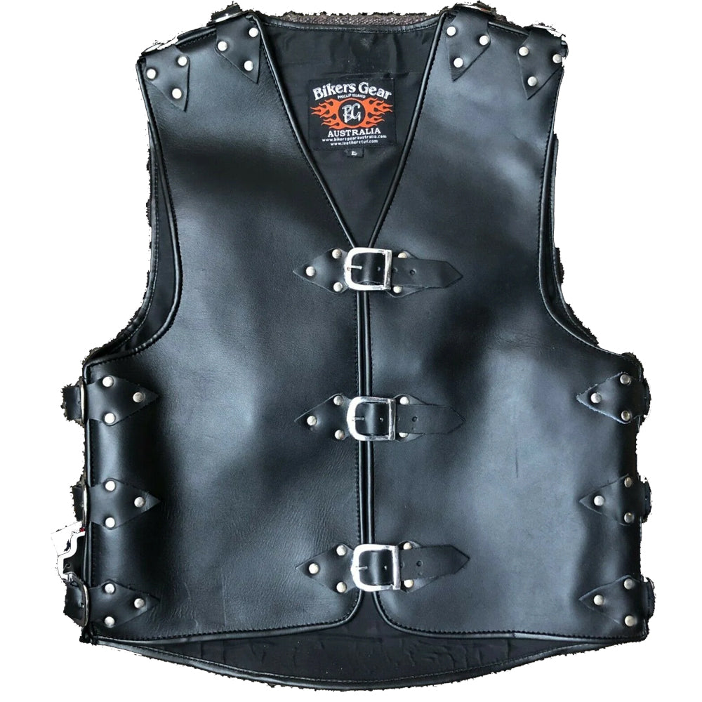 Bikers Gear Australia Panther 3mm HD Plain Leather Motorcycle Vest