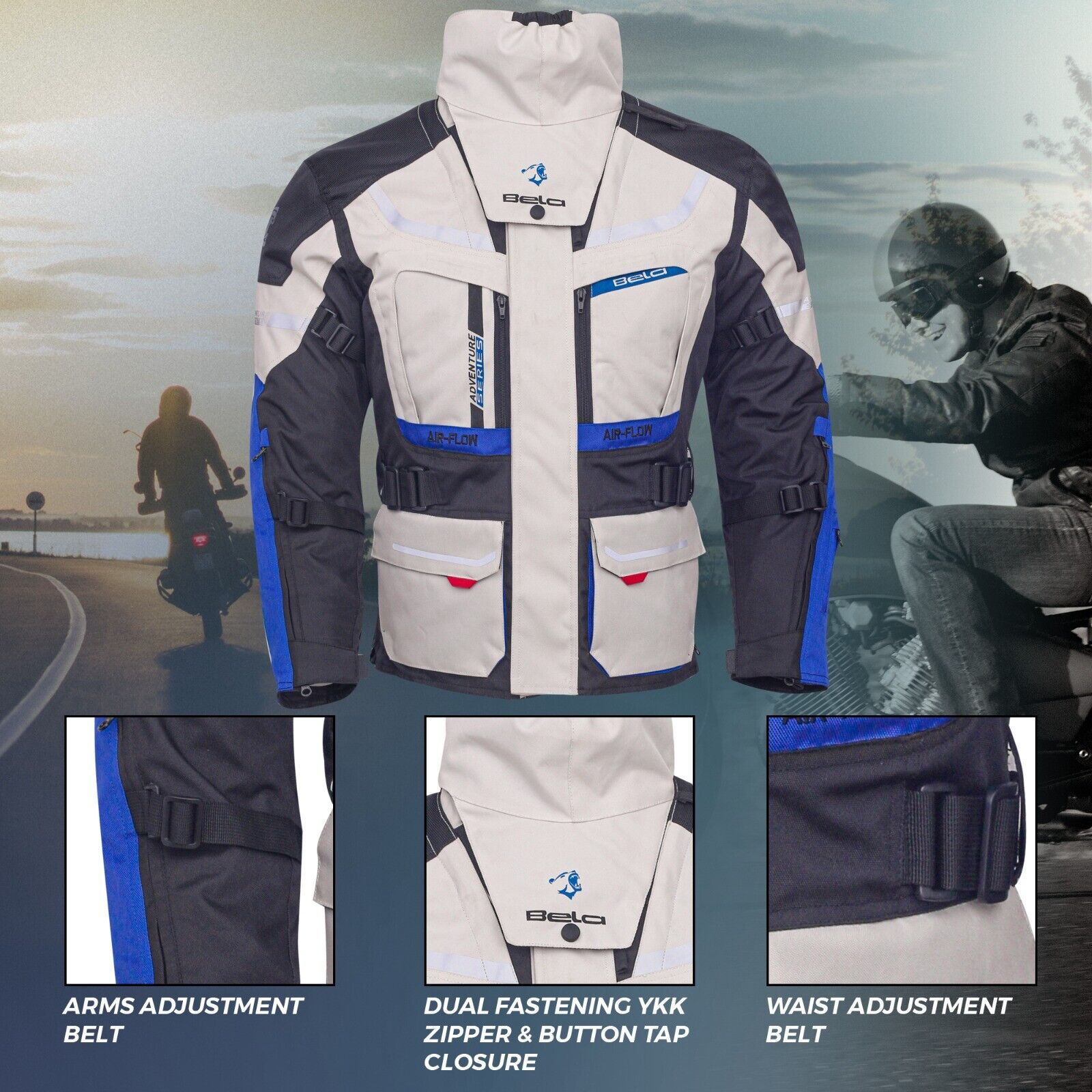 Bela Adventure Touring Motorcycle Motorbike Men Textile Racing Jacket Ce Armored