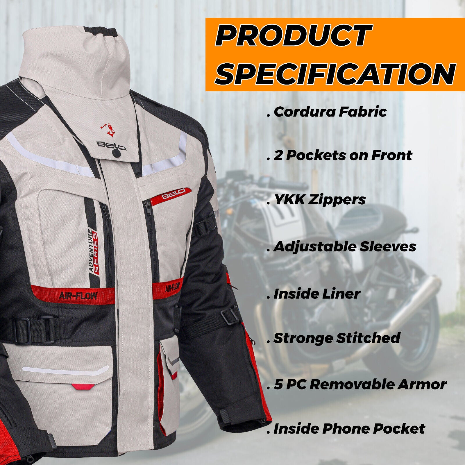 Bela Adventure Touring Motorcycle Motorbike Men Textile Racing Jacket Ce Armored