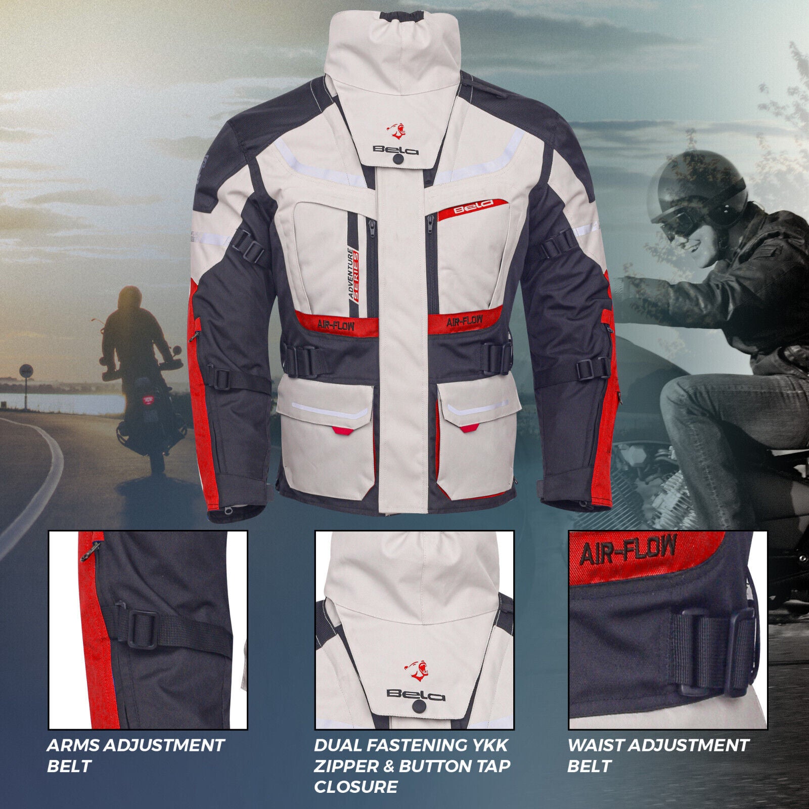 Bela Adventure Touring Motorcycle Motorbike Men Textile Racing Jacket Ce Armored