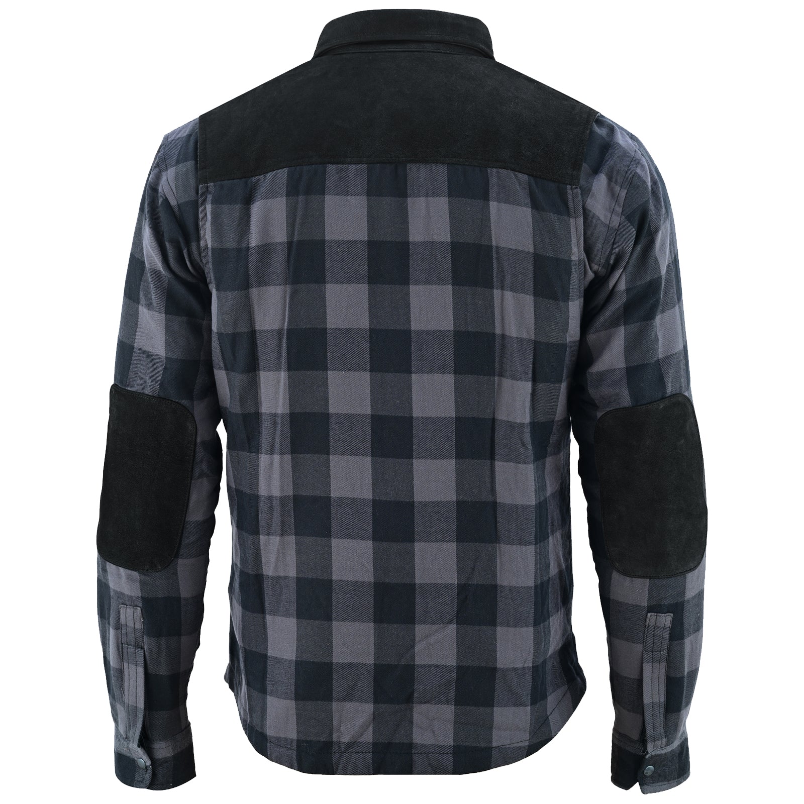 Bikers Gear Australia CE Rifster Kevlar Lined Flannel Motorcycle Shirt Leather outside Pockets Black Grey