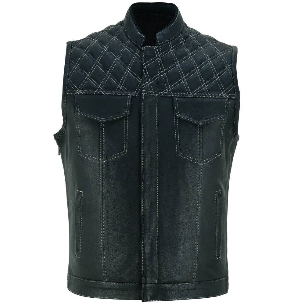 Bikers Gear Australia Sons of Anarchy Cross Hatch Leather Motorcycle Vest Black