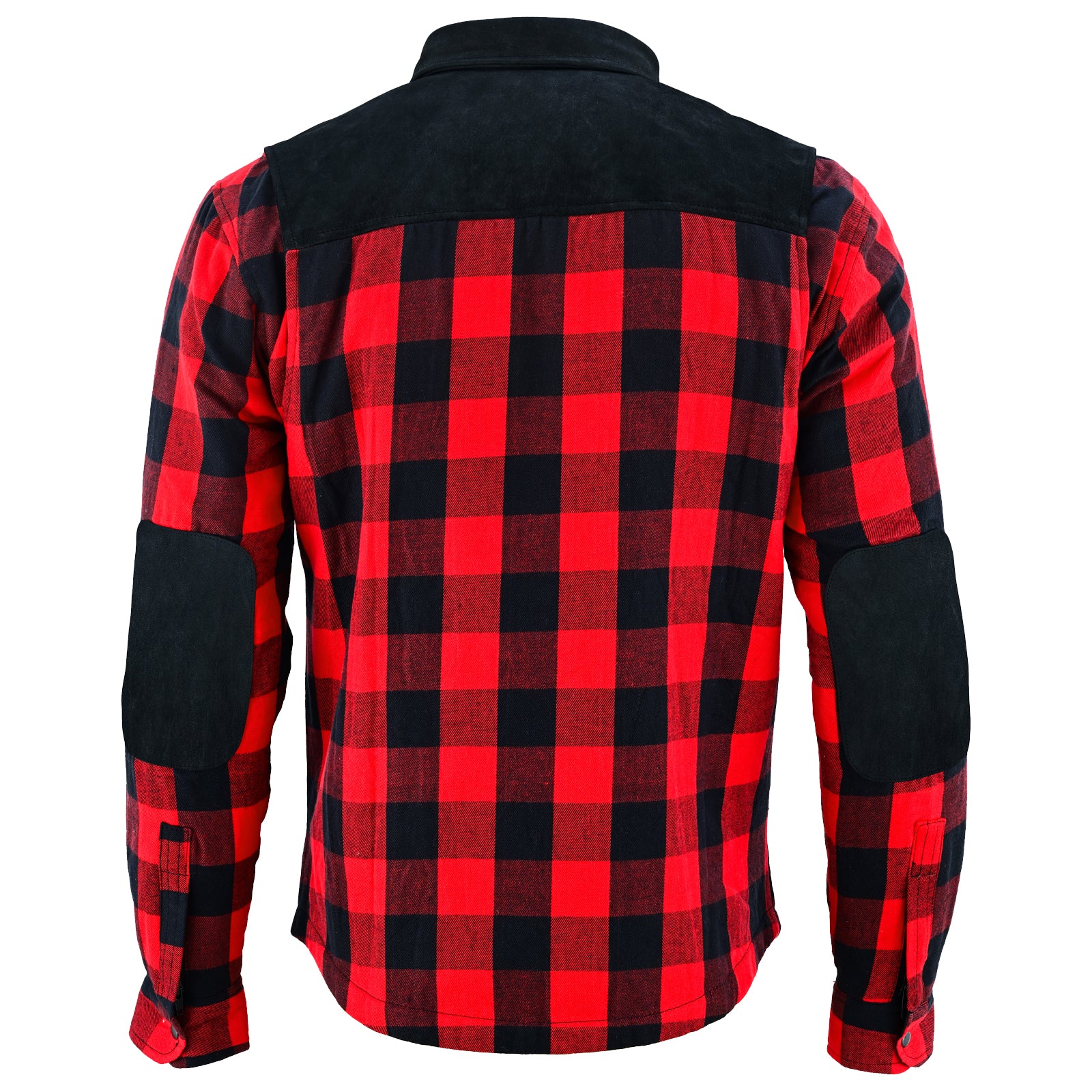 Bikers Gear Australia CE Rifster Kevlar Lined Flannel Motorcycle Shirt Leather outside Pockets Red