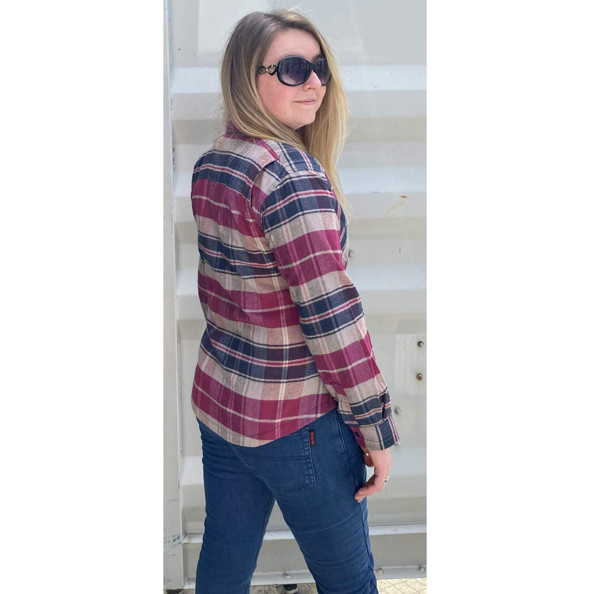 Bikers Gear Australia Brat Lady Motorcycle Flannel Shirts Pink/Grey