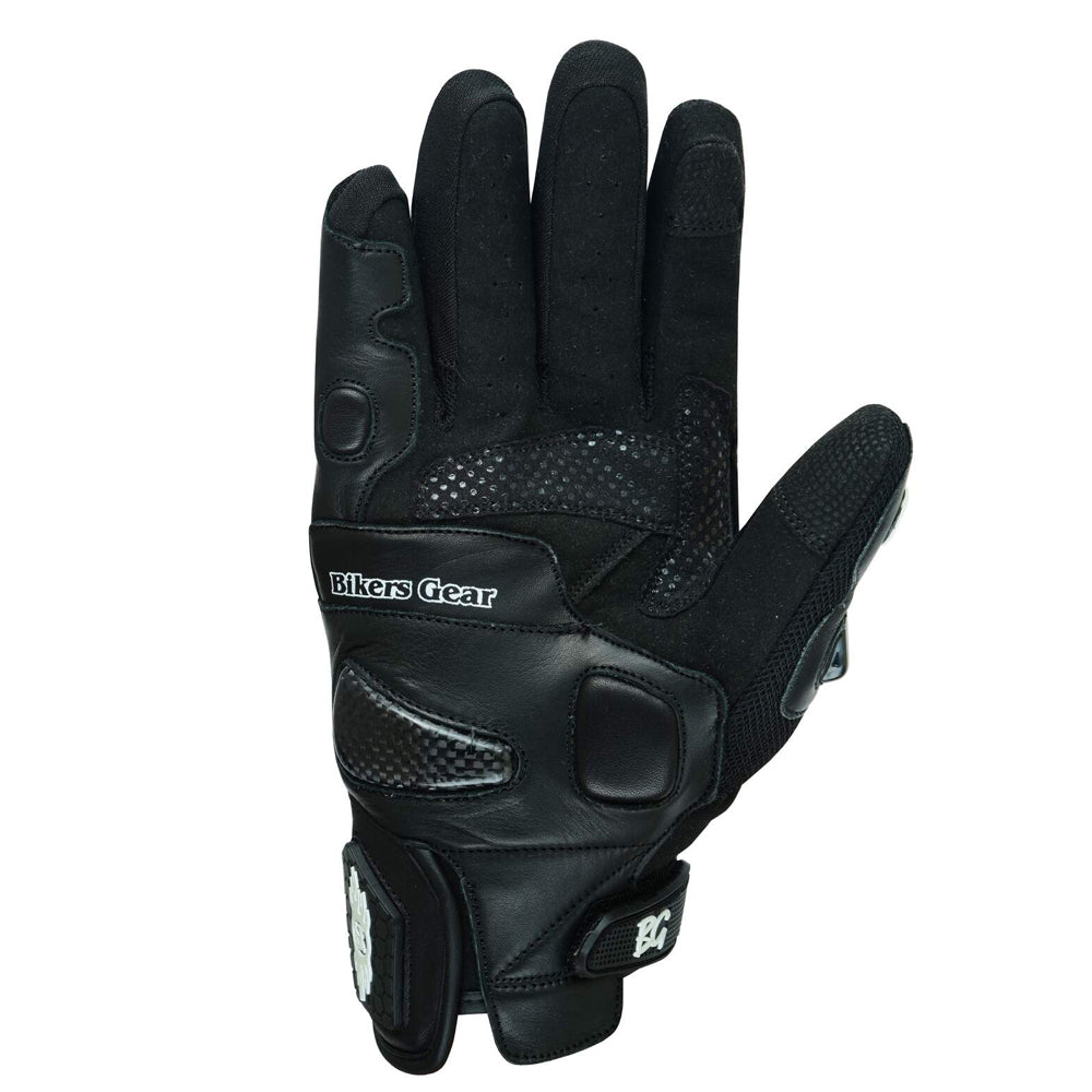 Bikers Gear Australia Nelson Motorcycle LATHER Gloves WITH KEVLAR LINED Black