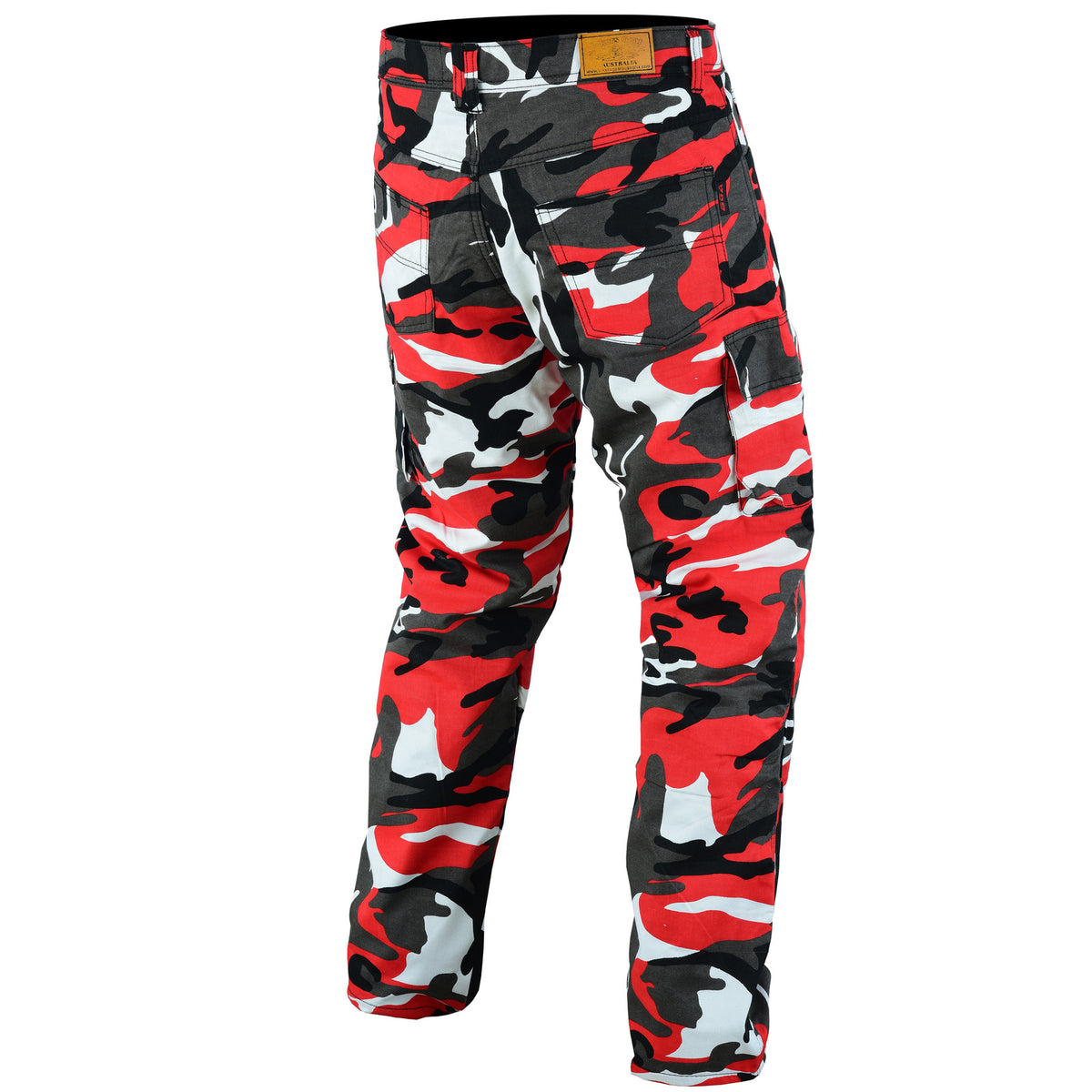 Bikers Gear Australia Robin Men Motorcycle Cargo KEVLAR Pants Camo Red/Black