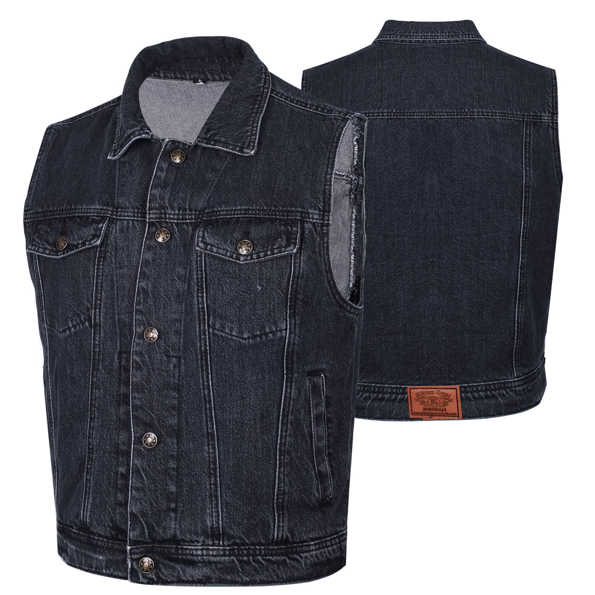 Bikers Gear Australia Jaguar Denim Motorcycle Vest Black