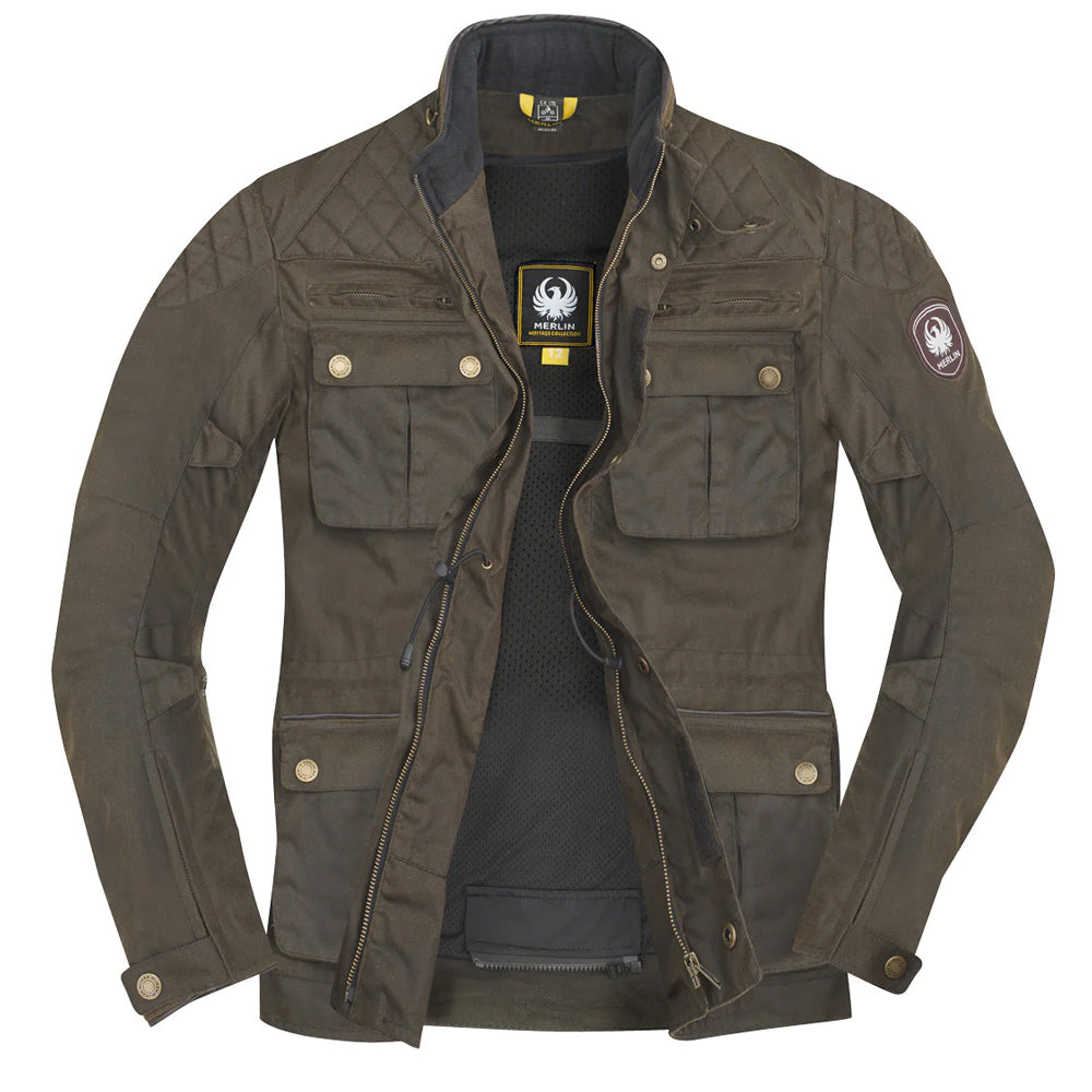 Merlin Motorcycle Textile Jacket Edale Wax Cotton Olive