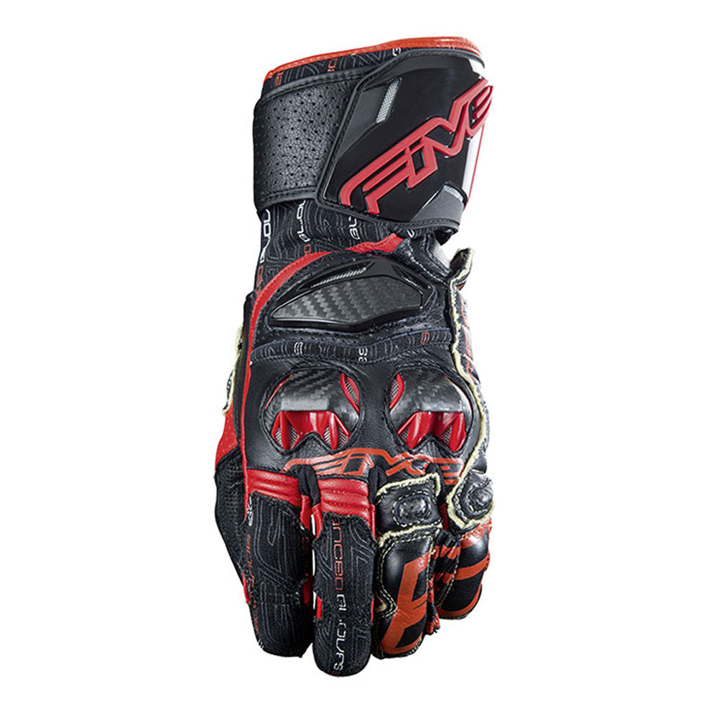 Five RFX Race Sports Leather Carbon Motorbike Gloves Red