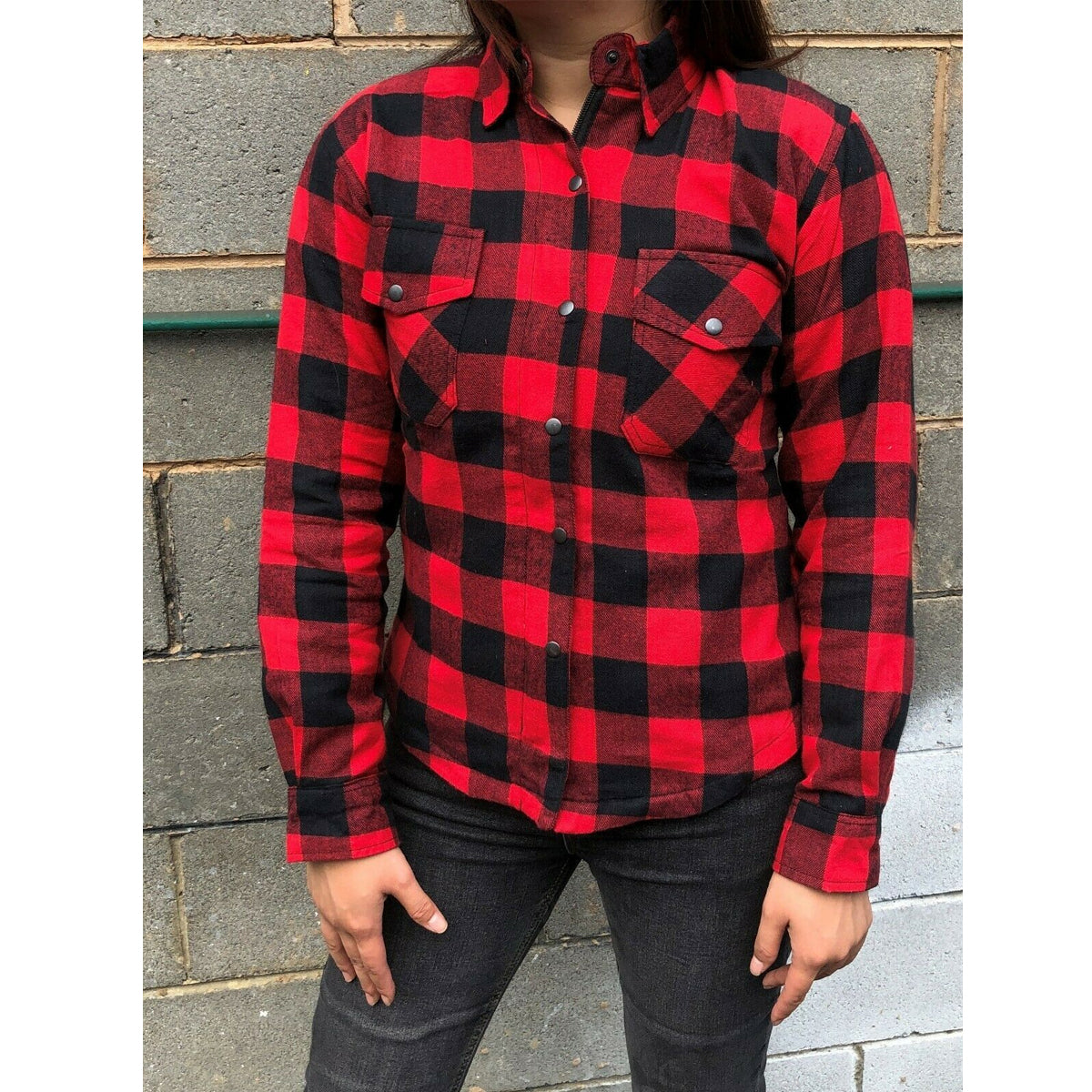 Bikers Gear Australia Exo Lady Motorcycle Flannel Shirts Red/Black