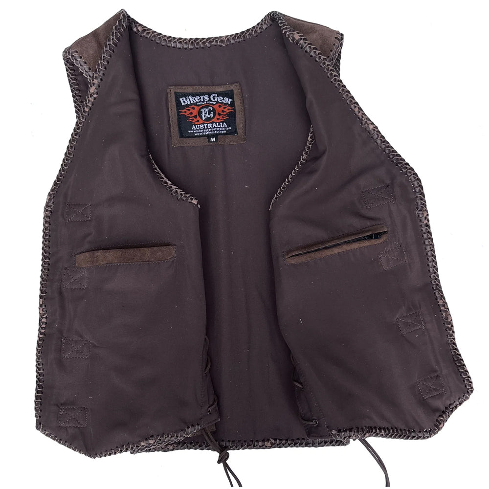 Bikers Gear Australia Aero Motorcycle Leather Vest Rustic Brown