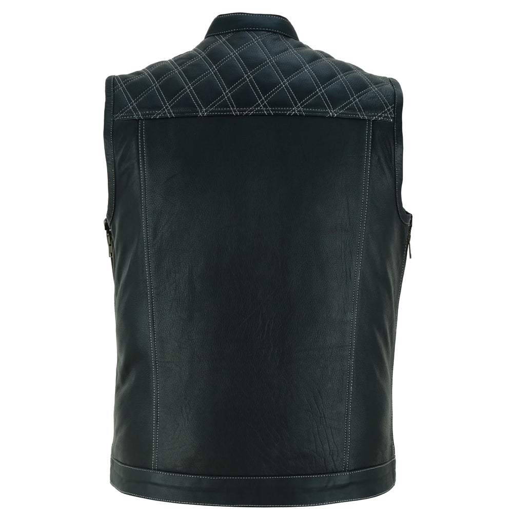 Bikers Gear Australia Sons of Anarchy Cross Hatch Leather Motorcycle Vest Black