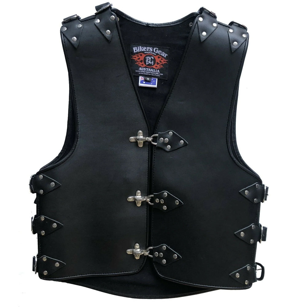 Bikers Gear Australia Panther 3mm HD Plain Leather Motorcycle Vest