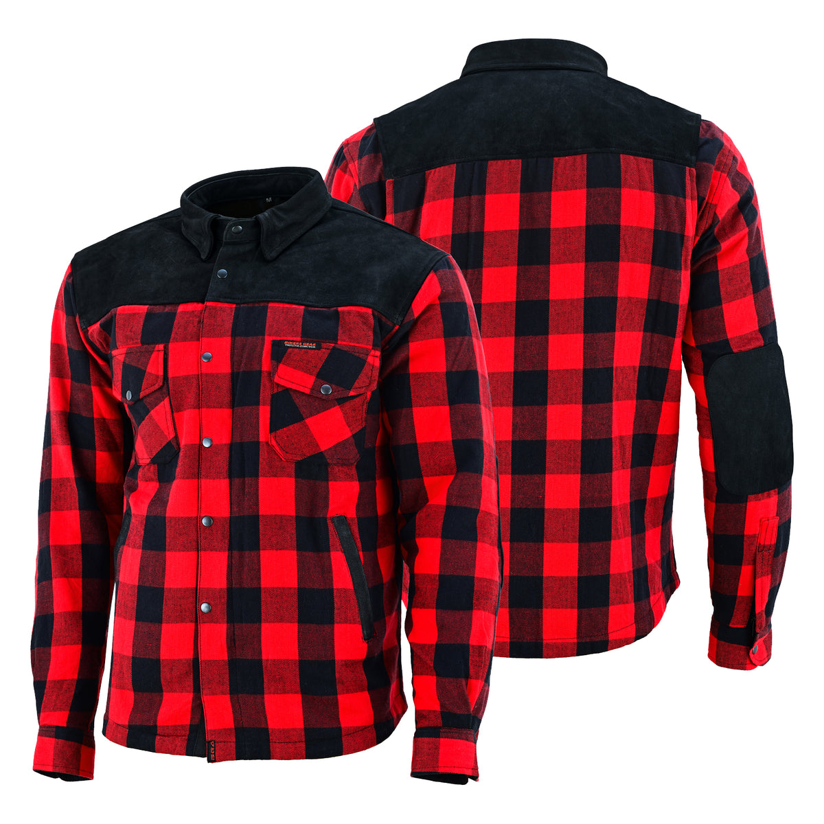 Bikers Gear Australia CE Rifster Lined with Kevlar Flannel Motorcycle Shirt Leather outside Pockets Red