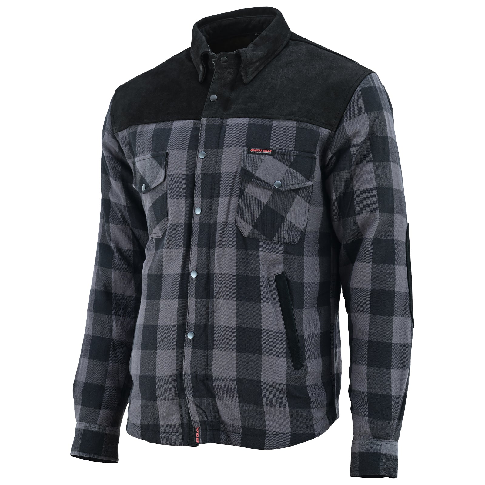 Bikers Gear Australia CE Rifster Kevlar Lined Flannel Motorcycle Shirt Leather outside Pockets