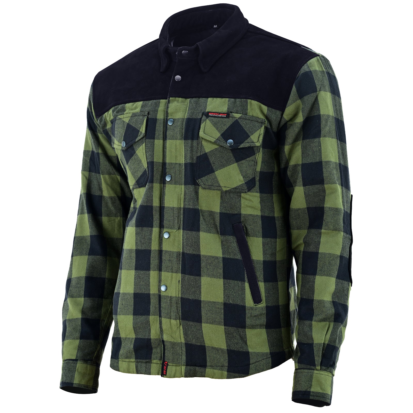 Bikers Gear Australia CE Rifster Kevlar Lined Flannel Motorcycle Shirt Leather outside Pockets