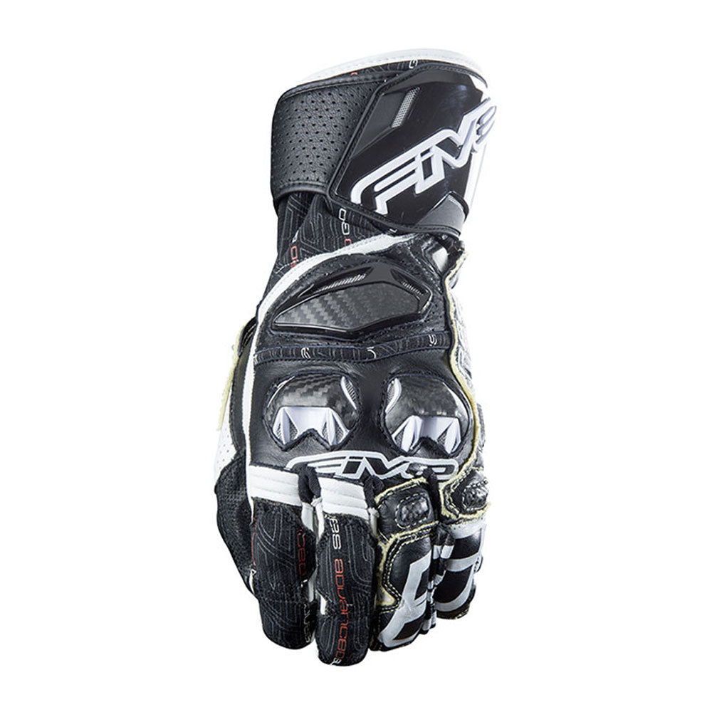 Five RFX Race Sports Leather Carbon Motorbike Gloves White