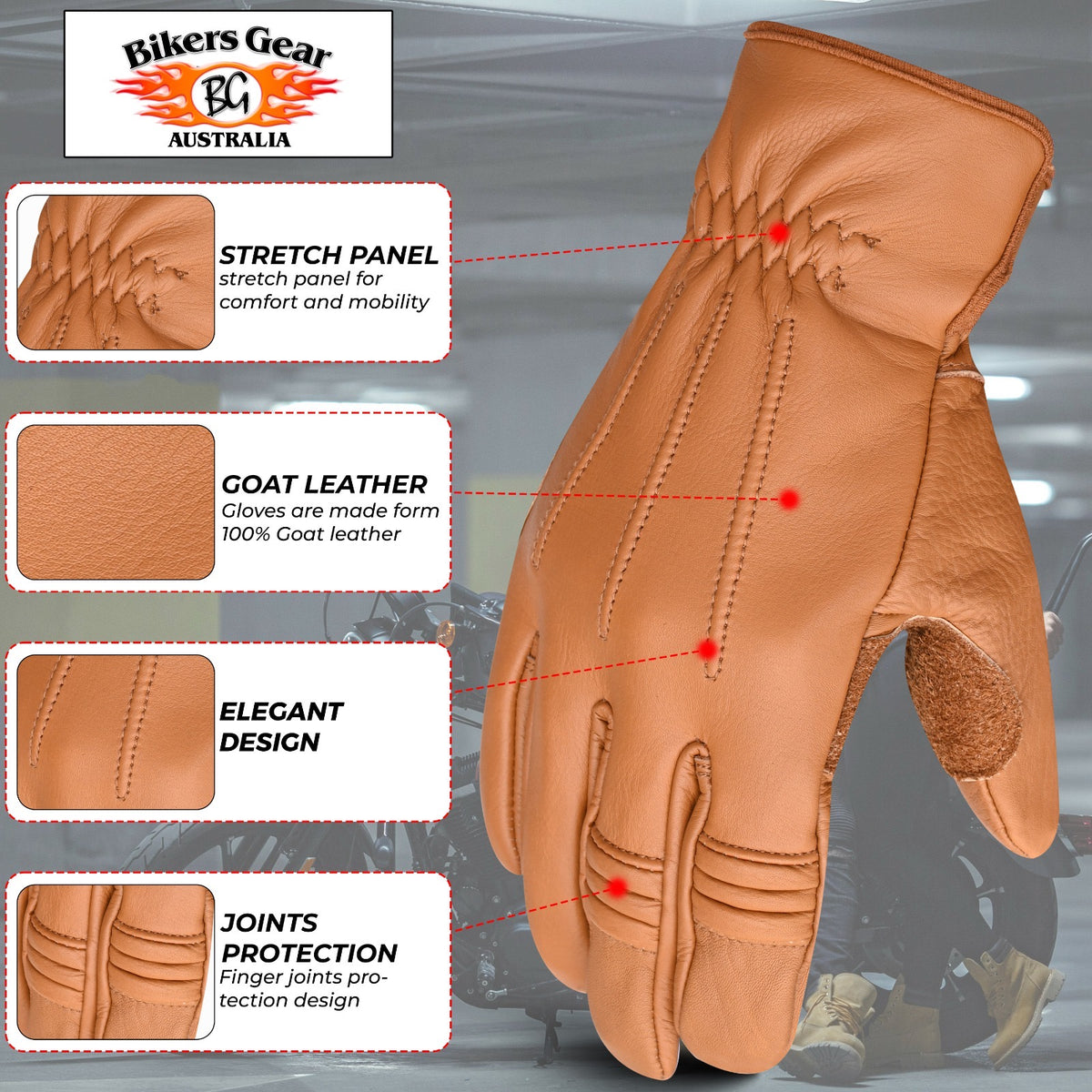 Bikers Gear Australia Rigger 2.0 Motorcycle leather Gloves brown