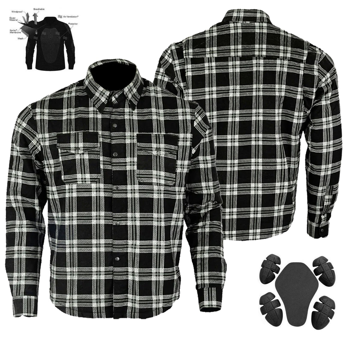 Bikers Gear Australia City Flannel Lined with Kevlar Lumberjack Motorcycle Shirt Black