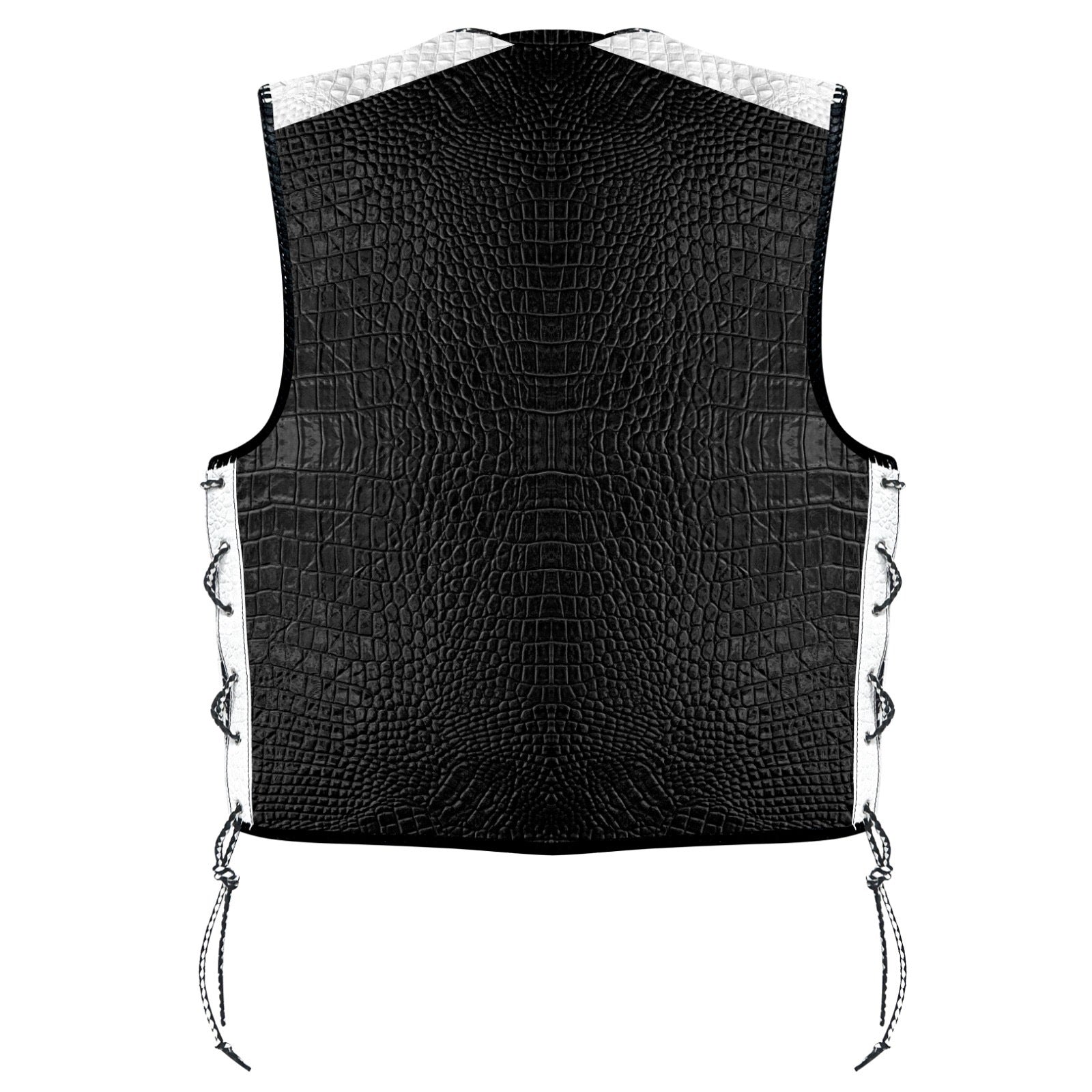 Biker Gear Australia Crocodile Pattern HD Leather Motorcycle Vest Black (White)