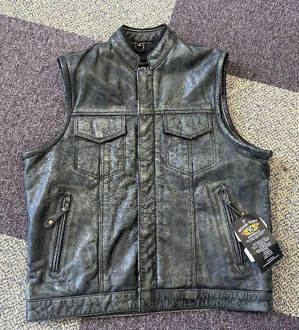 Bikers Gear Australia Sons of Anarchy Motorcycle Leather Vest Distressed Zipper Pockets