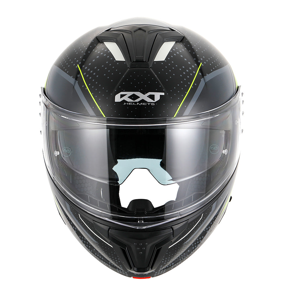 RXT 918 Flip Up Motorcycle Helmet Fusion Matt Black Grey Fluro