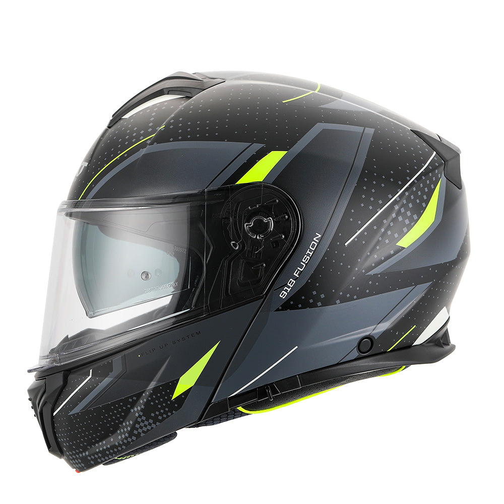 RXT 918 Flip Up Motorcycle Helmet Fusion Matt Black Grey Fluro