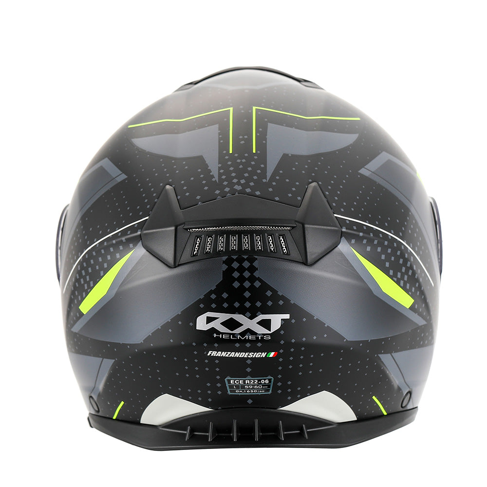 RXT 918 Flip Up Motorcycle Helmet Fusion Matt Black Grey Fluro