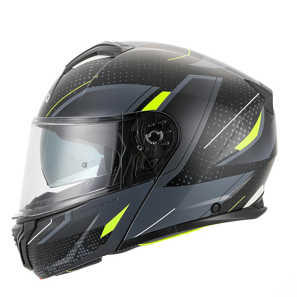 RXT 918 Flip Up Motorcycle Helmet Fusion Matt Black Grey Fluro