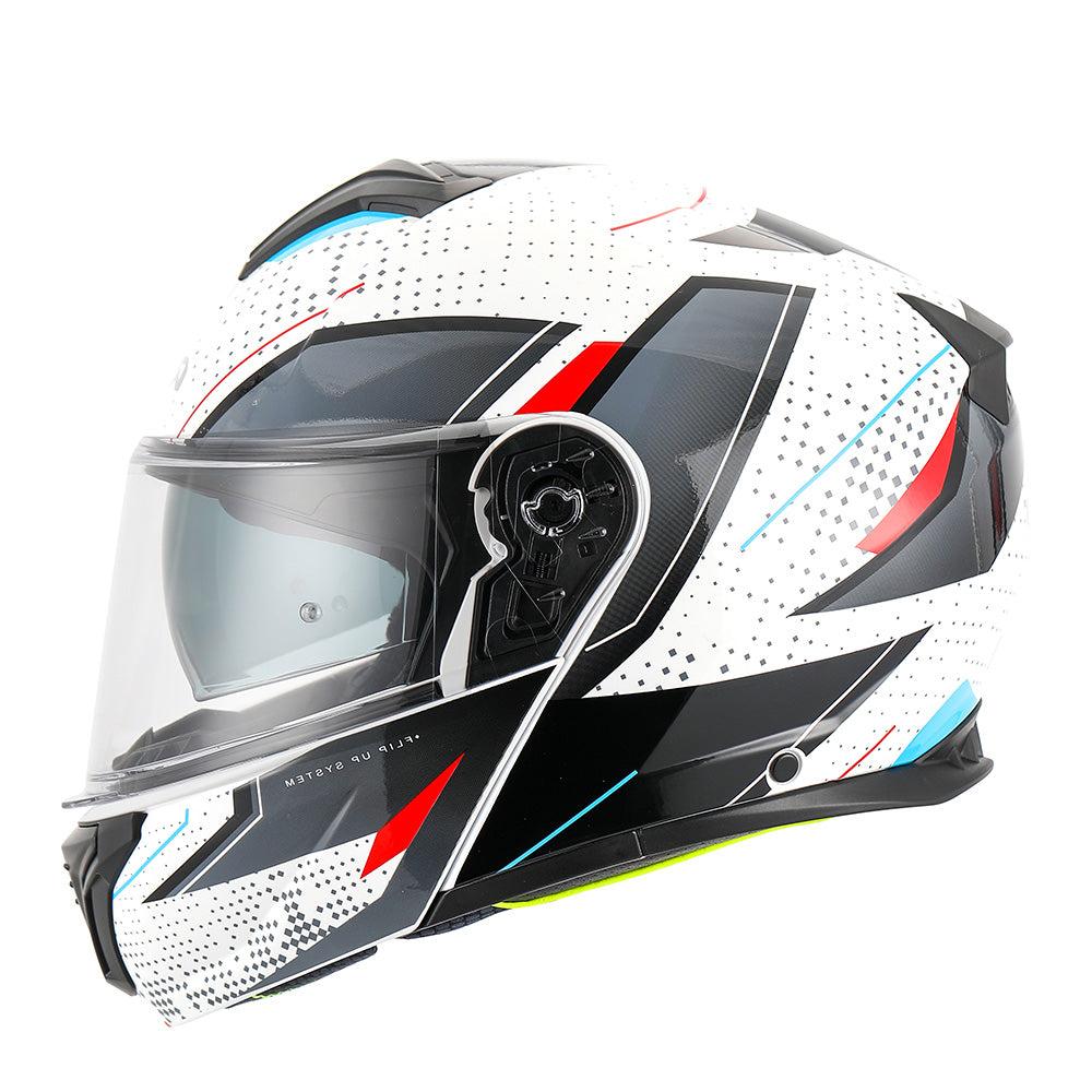 RXT 918 Flip Up Motorcycle Helmet Fusion Gloss White Black Red