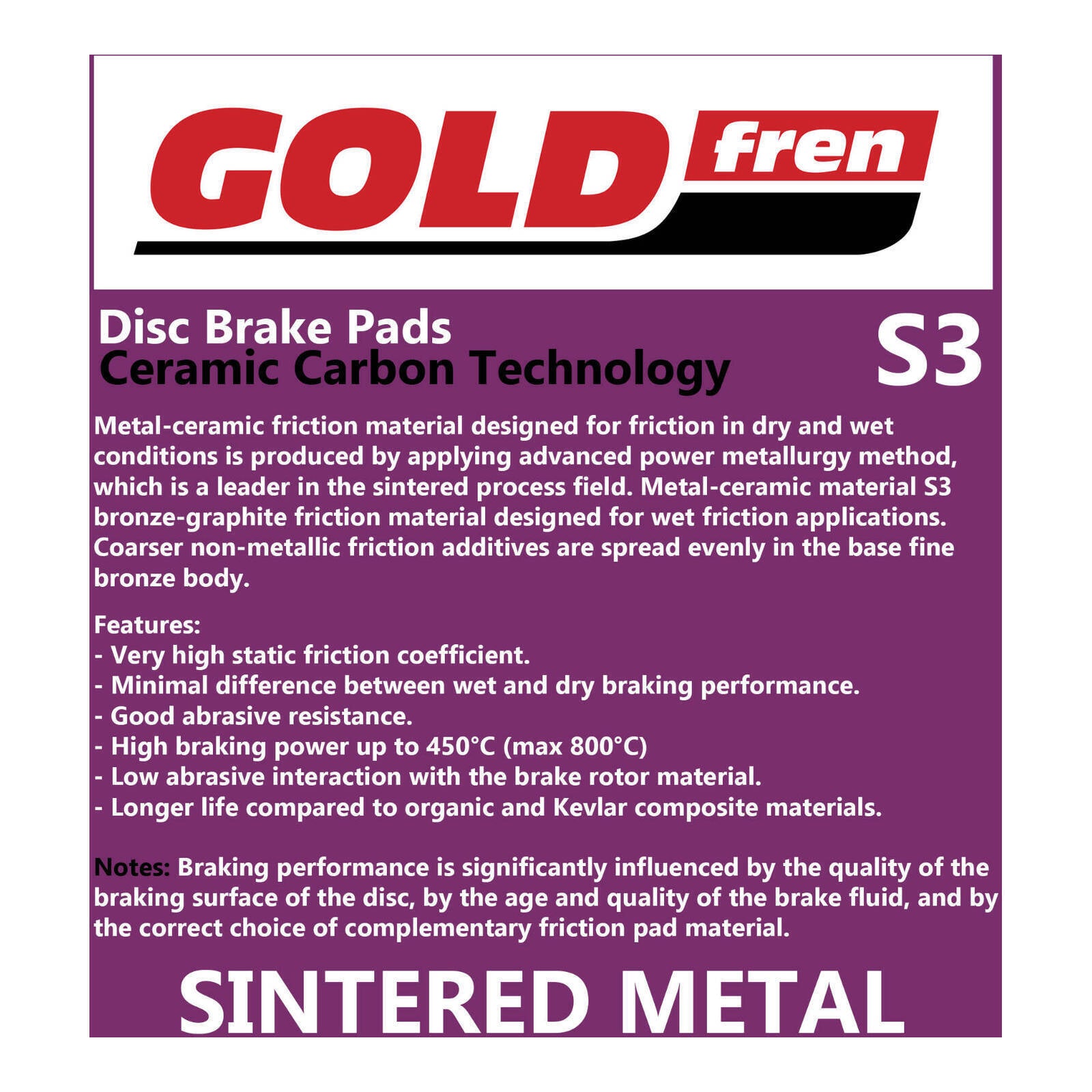 GOLDfren Brake Pads Sintered Sports GF054 - S3 (PH121)