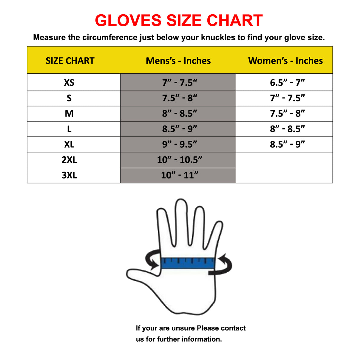 Bikers Gear Motorcycle Gloves Leather Long Gauntlet Size Chart