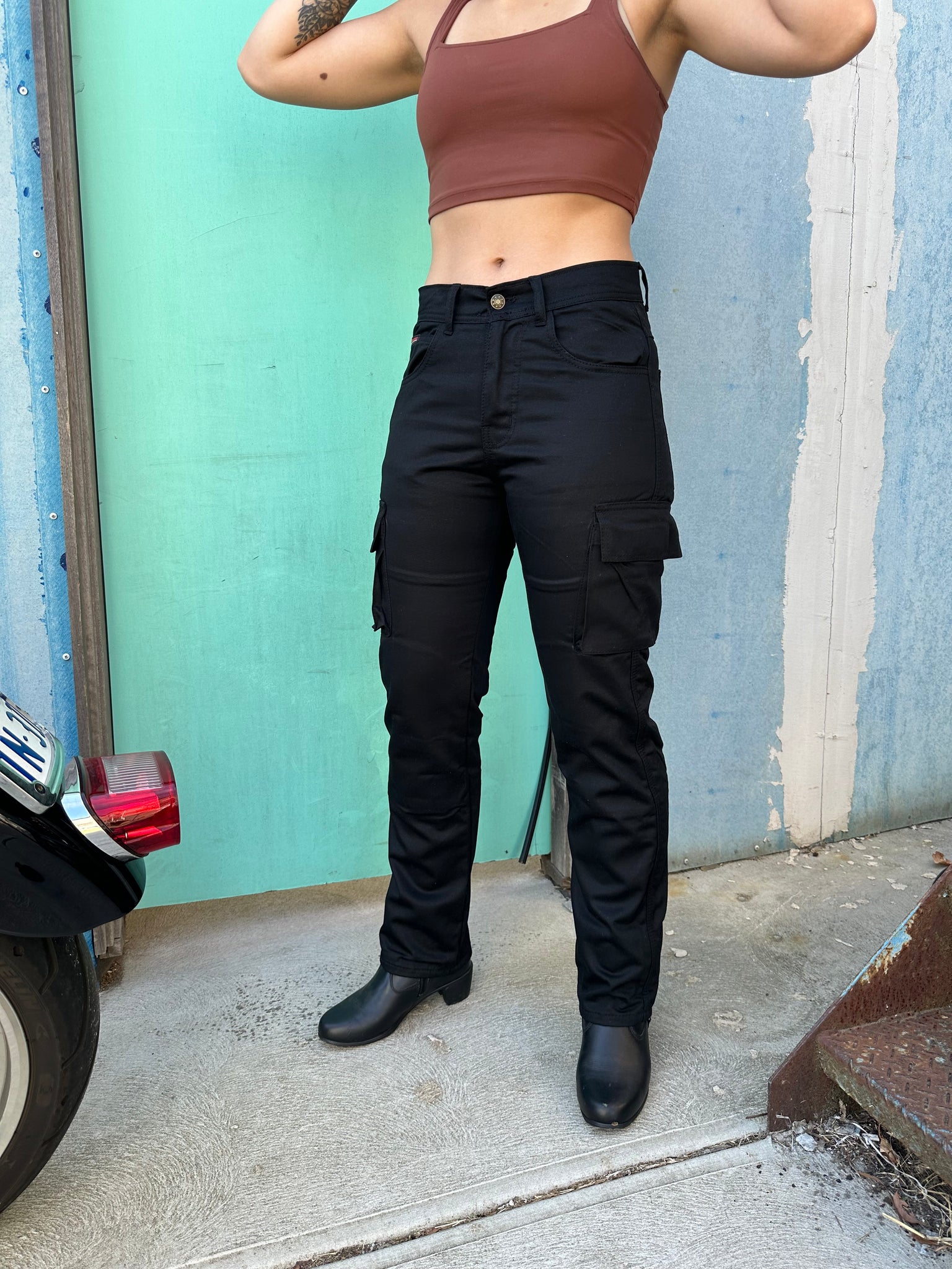 Bikers Gear Australia Women Motorcycle Cargo Pants Lined With Kevlar Black