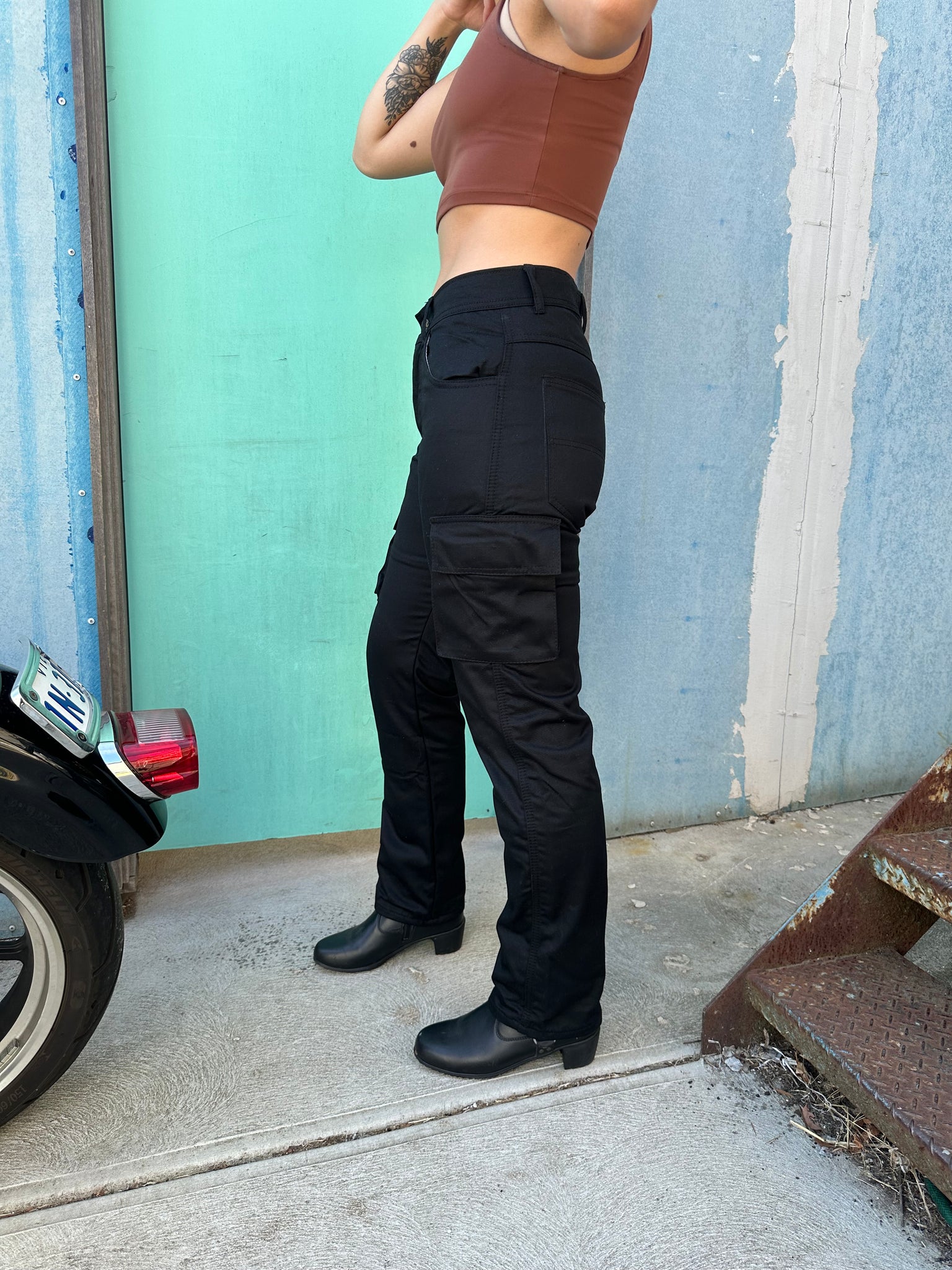 Bikers Gear Australia Women Motorcycle Cargo Pants Lined With Kevlar Black