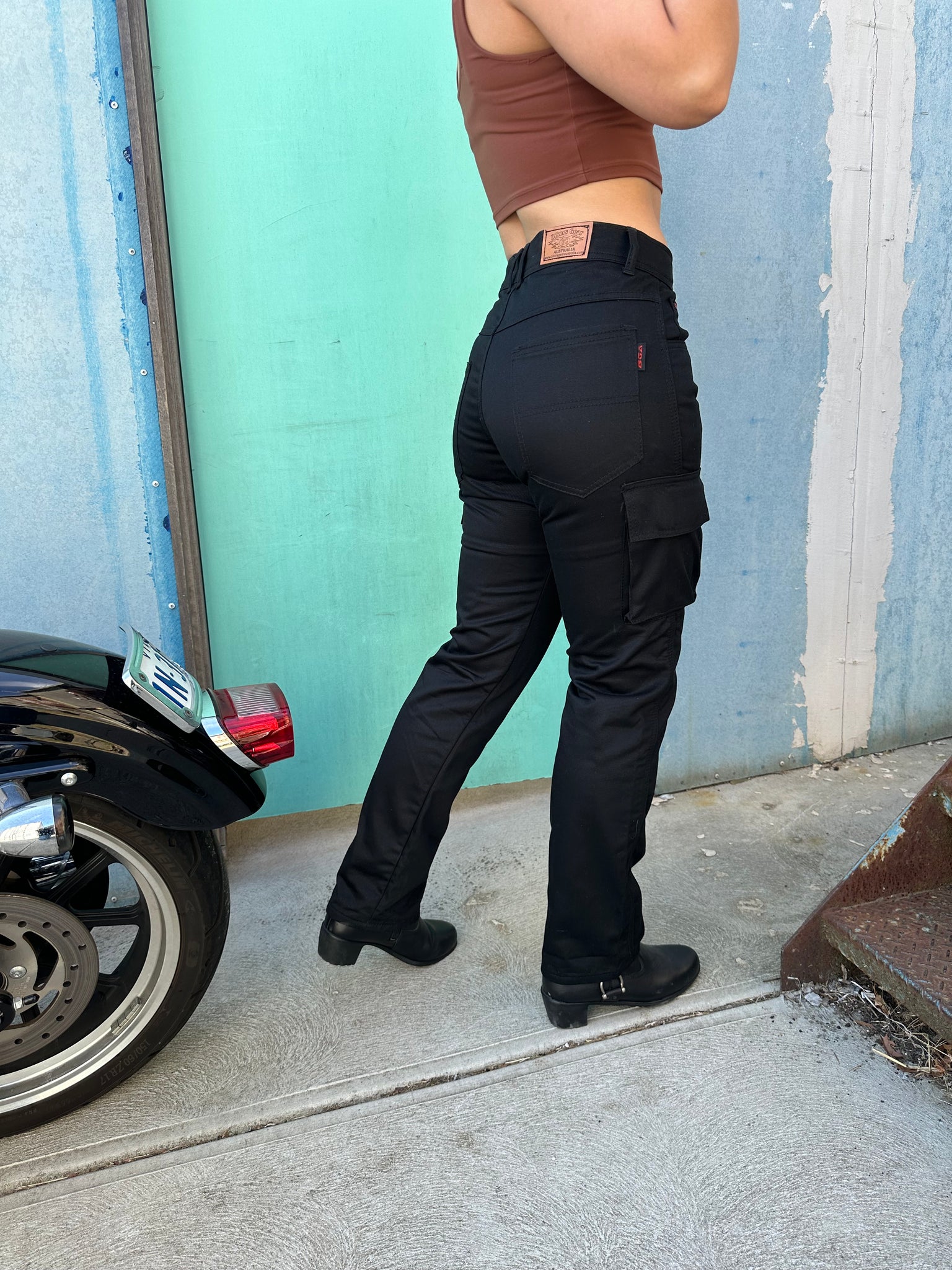 Bikers Gear Australia Women Motorcycle Cargo Pants Lined With Kevlar Black