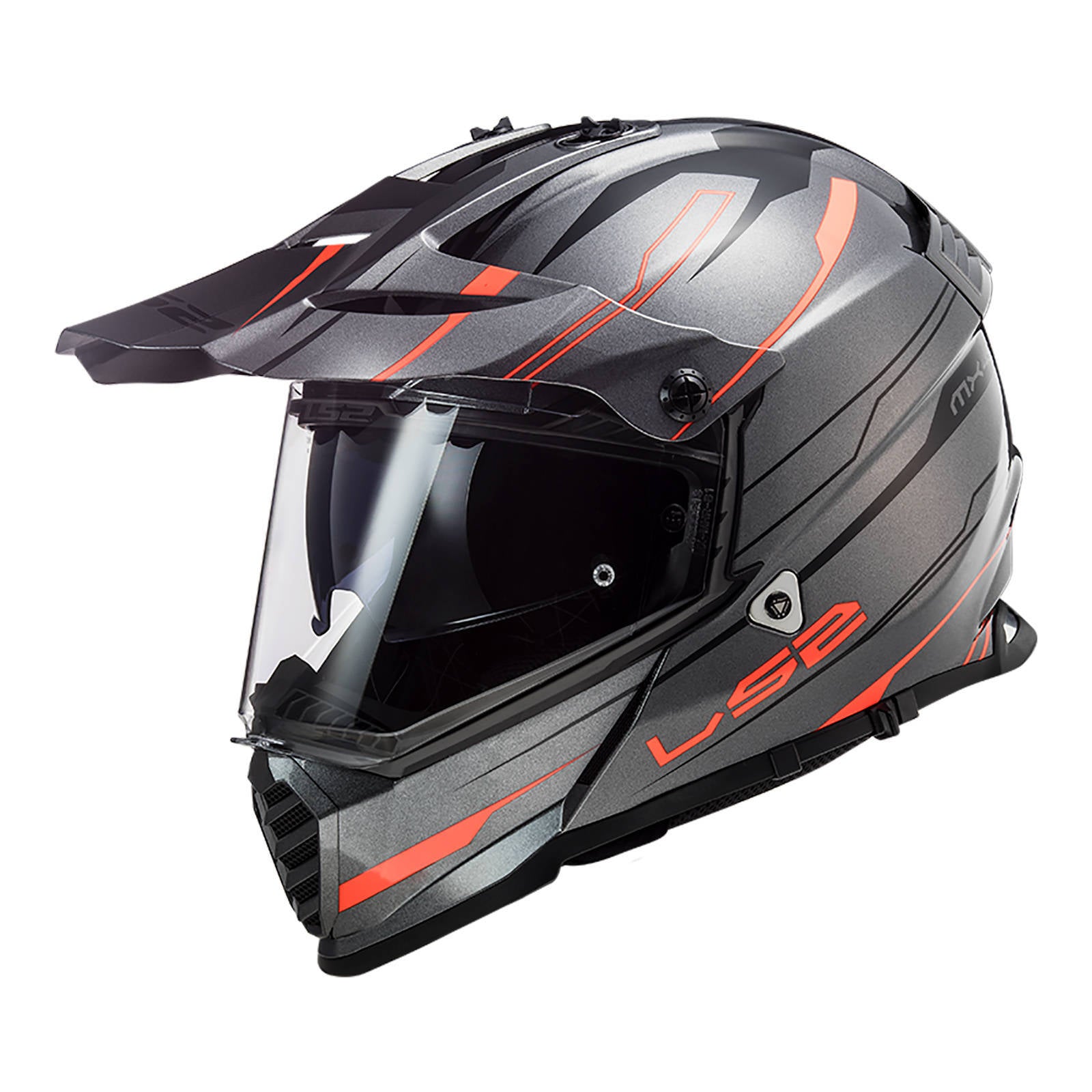 LS2 MX436 Pioneer Evo Knight Motorcycle Helmet Titanium / Fluro Orange