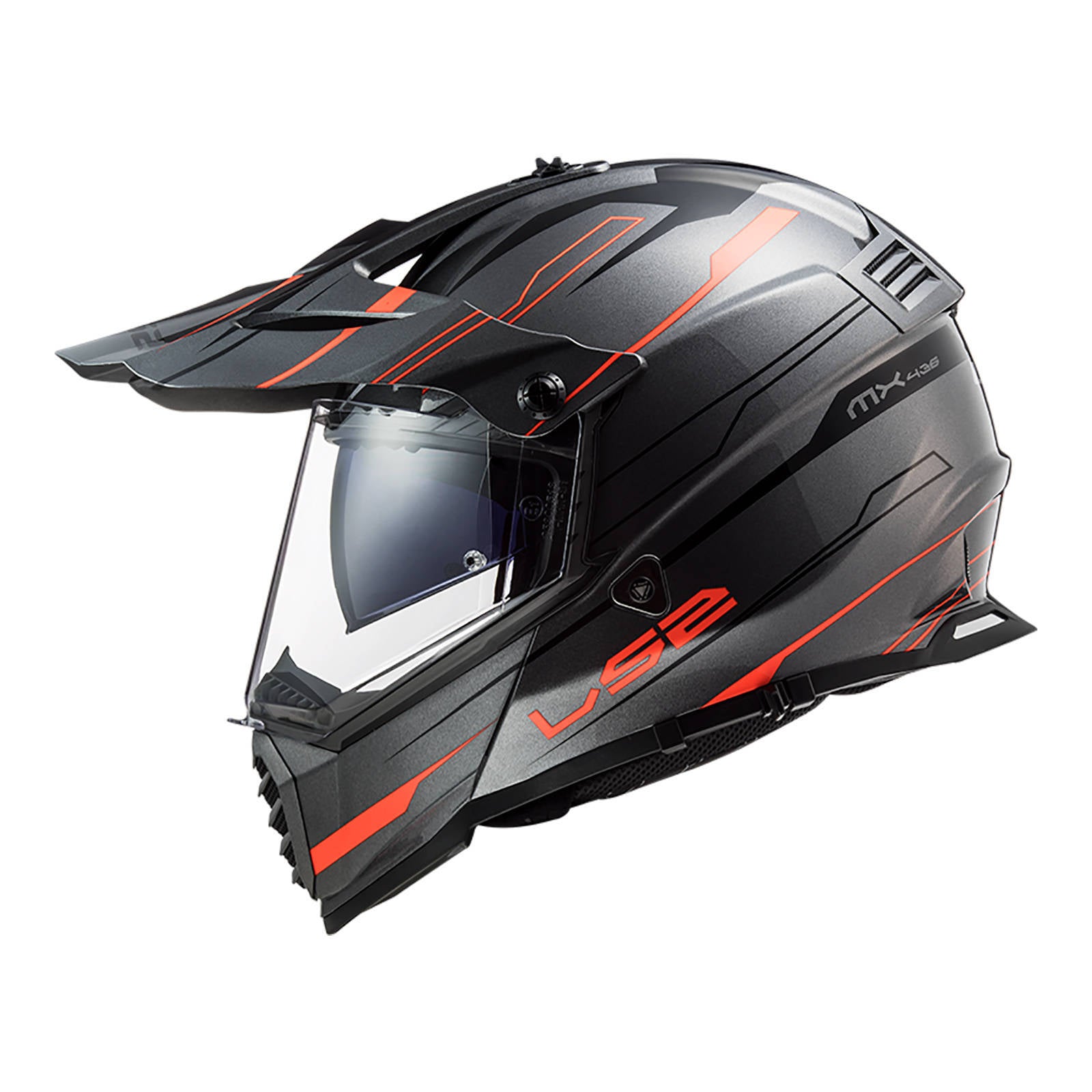 LS2 MX436 Pioneer Evo Knight Motorcycle Helmet Titanium / Fluro Orange