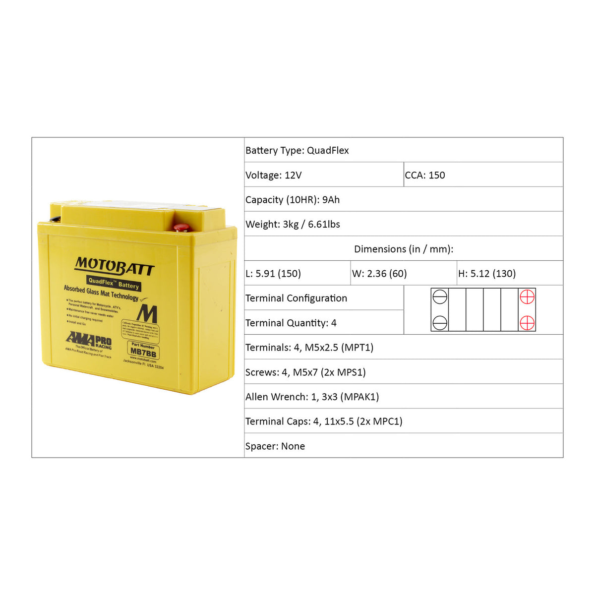 Motobatt Battery Quadflex AGM - MB7BB