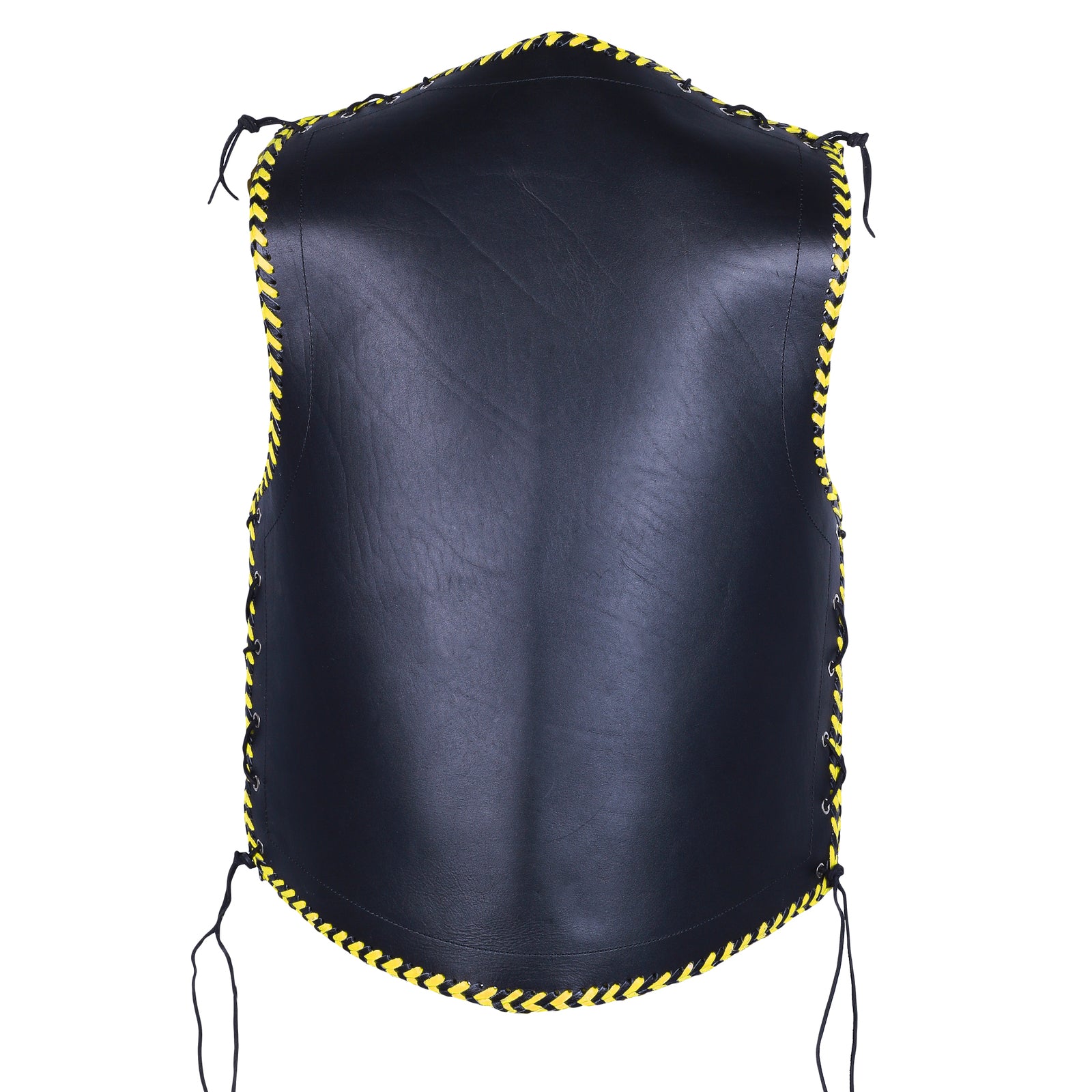 Bikers Gear Australia Vigor HD 3-4mm Leather Motorcycle Vest NZ Black / Yellow