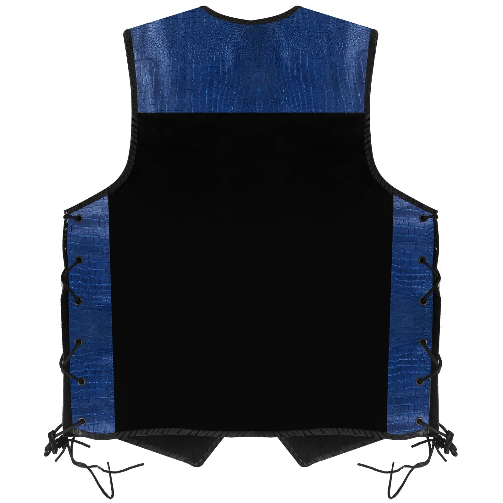 ROAD HOUSE Print Crocodile Pattern Suede Leather Motorcycle Vest (BLUE)