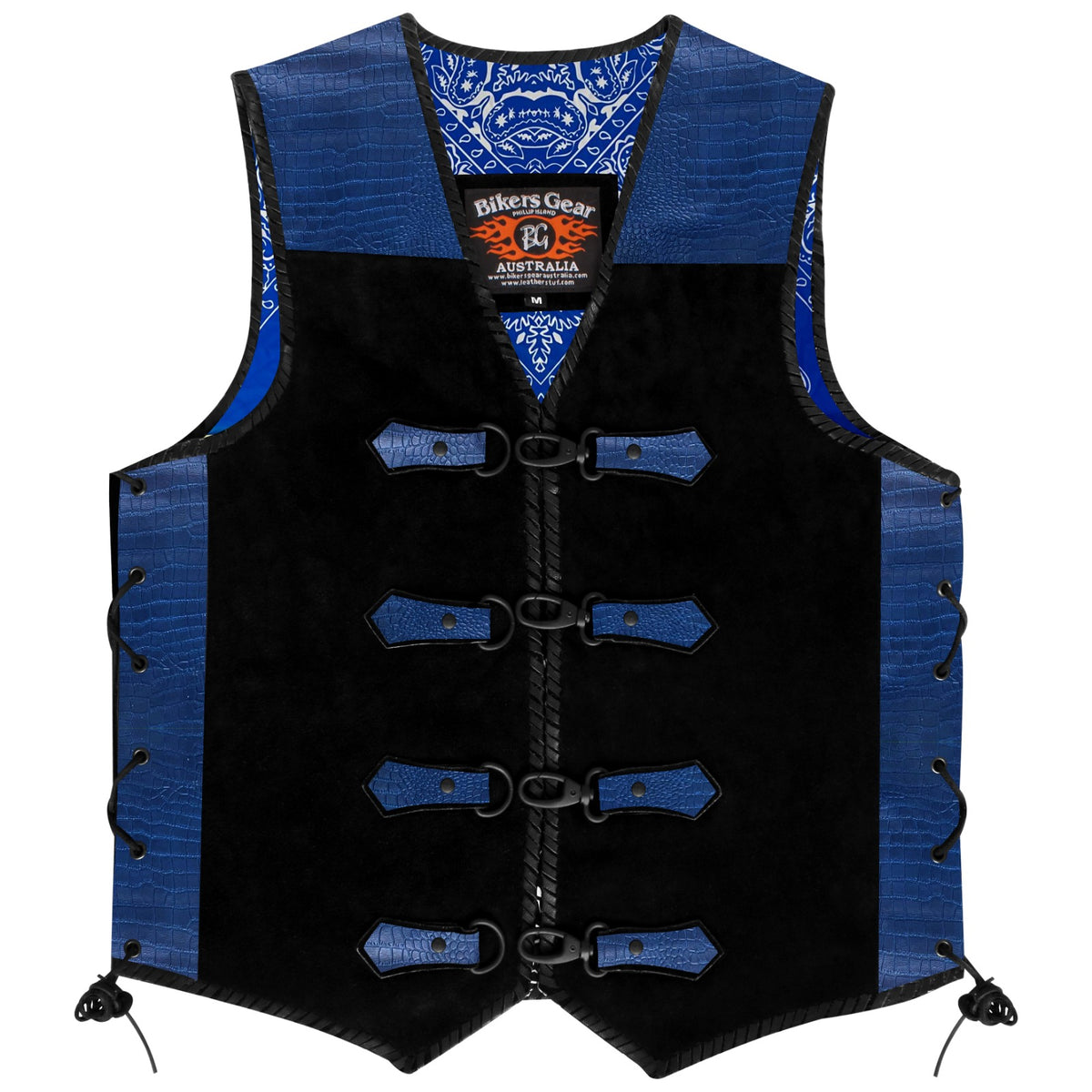 Bikers Gear Australia Crocodile Pattern Suede Leather Motorcycle Vest (BLUE)