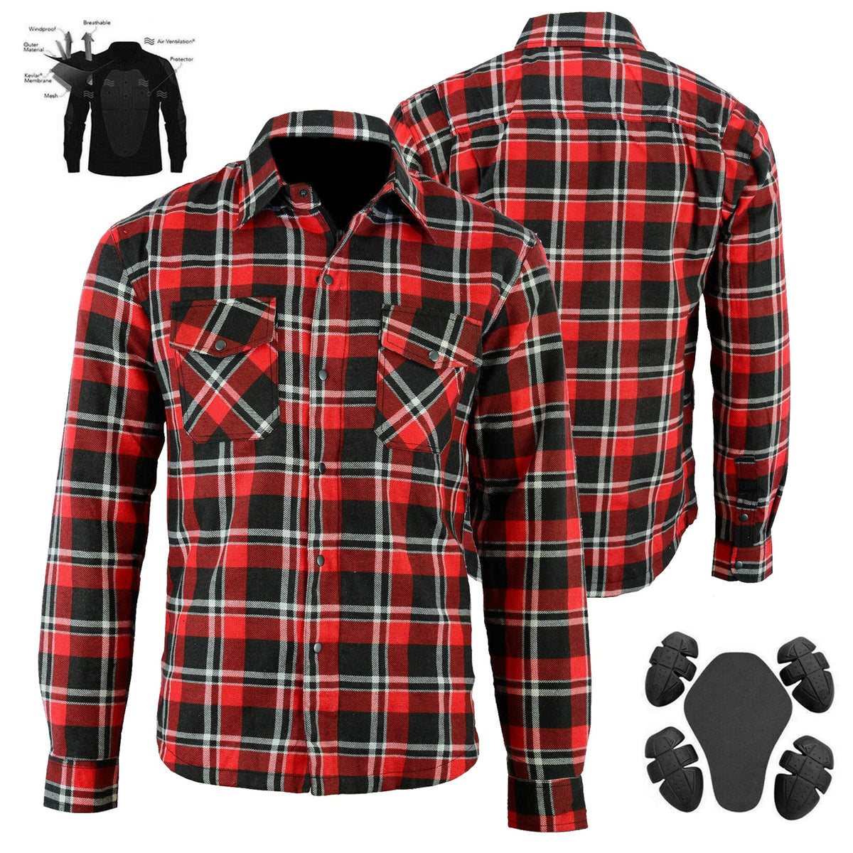 Bikers Gear Australia Exo Rider Lined with Kevlar Protective Motorcycle Shirts Red Black White