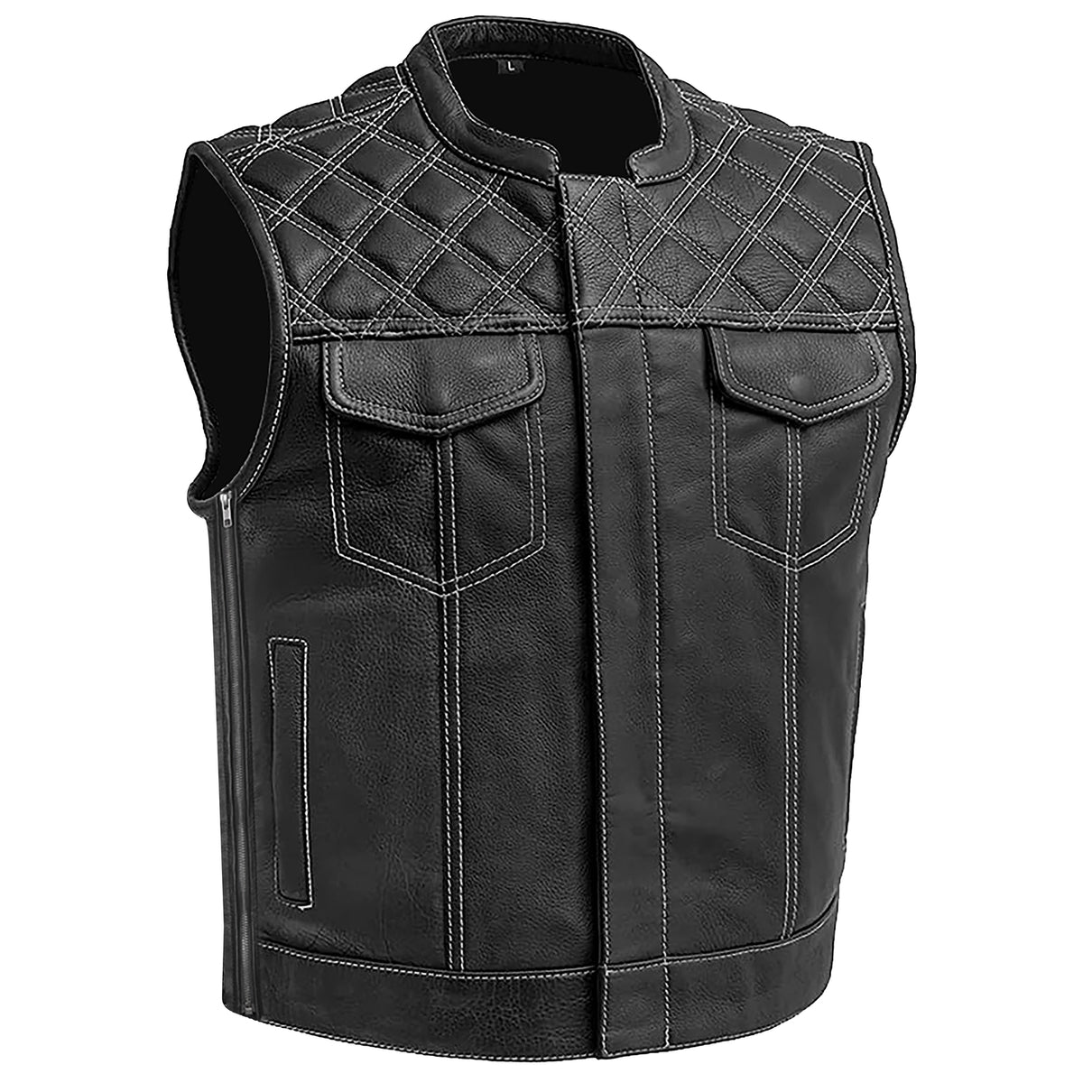 Bikers Gear Australia Sons of Anarchy Cross Hatch Leather Motorcycle Vest Black