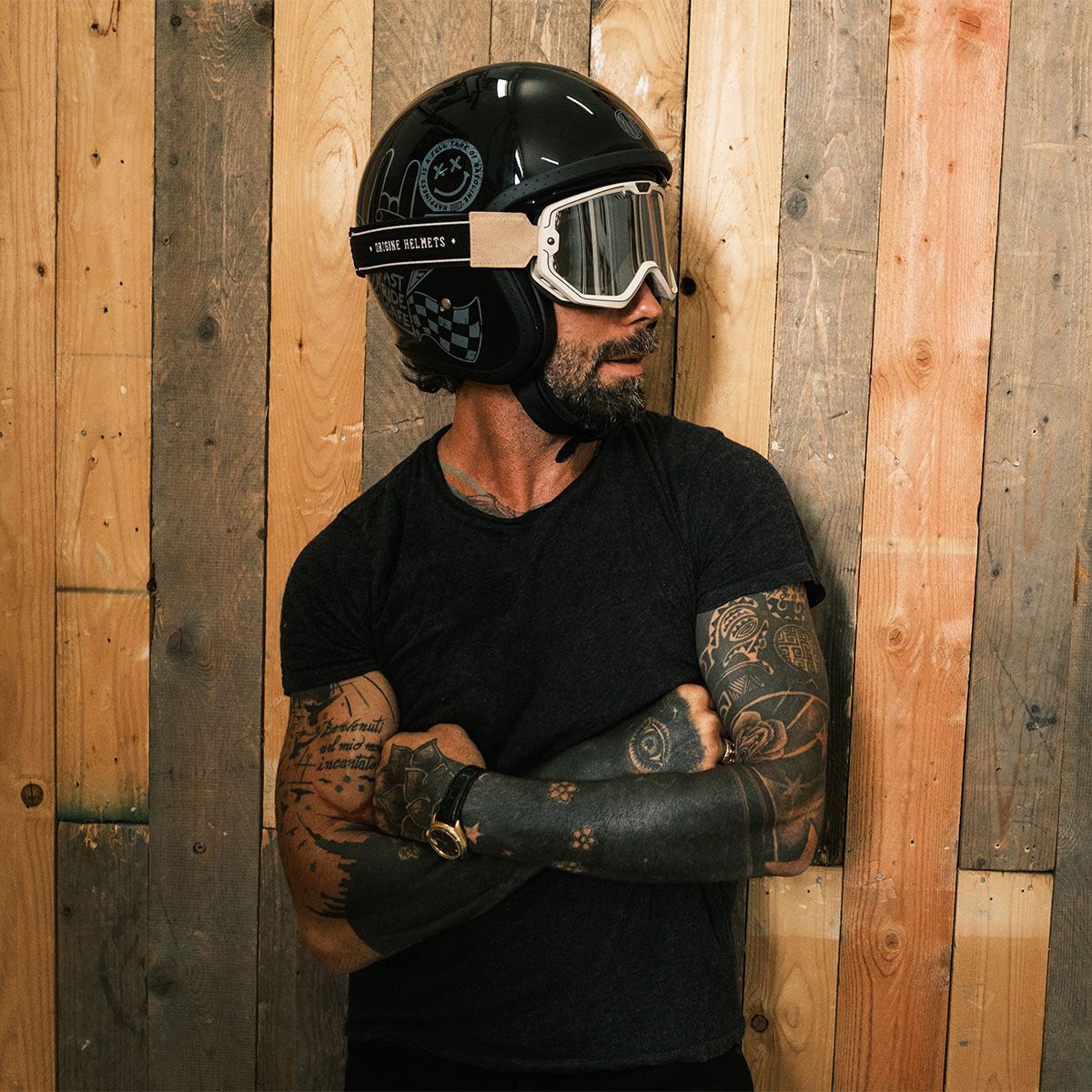 Origine Motorcycle Spirit Sticky Open Face Internal Visor Helmet Black