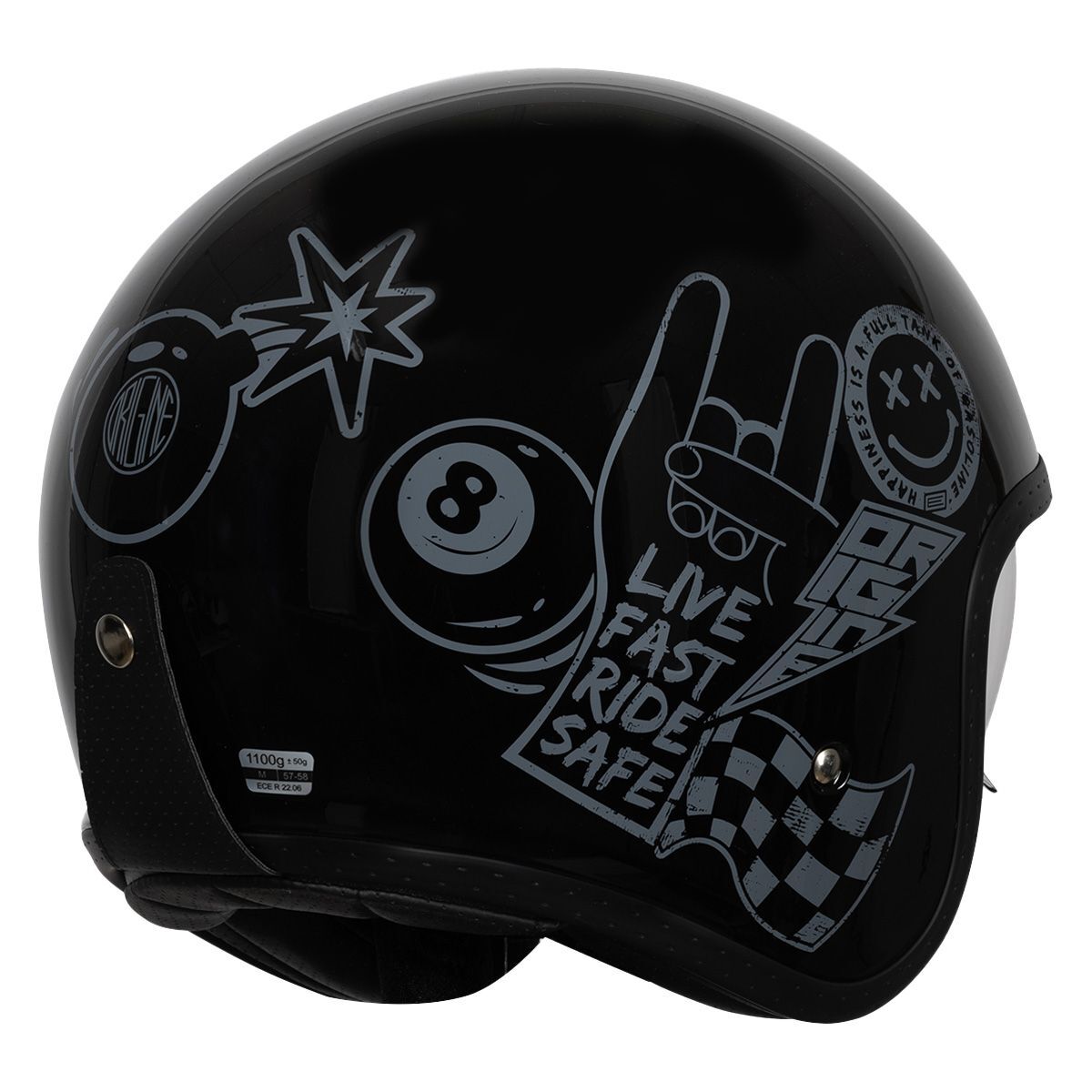 Origine Motorcycle Spirit Sticky Open Face Internal Visor Helmet Black