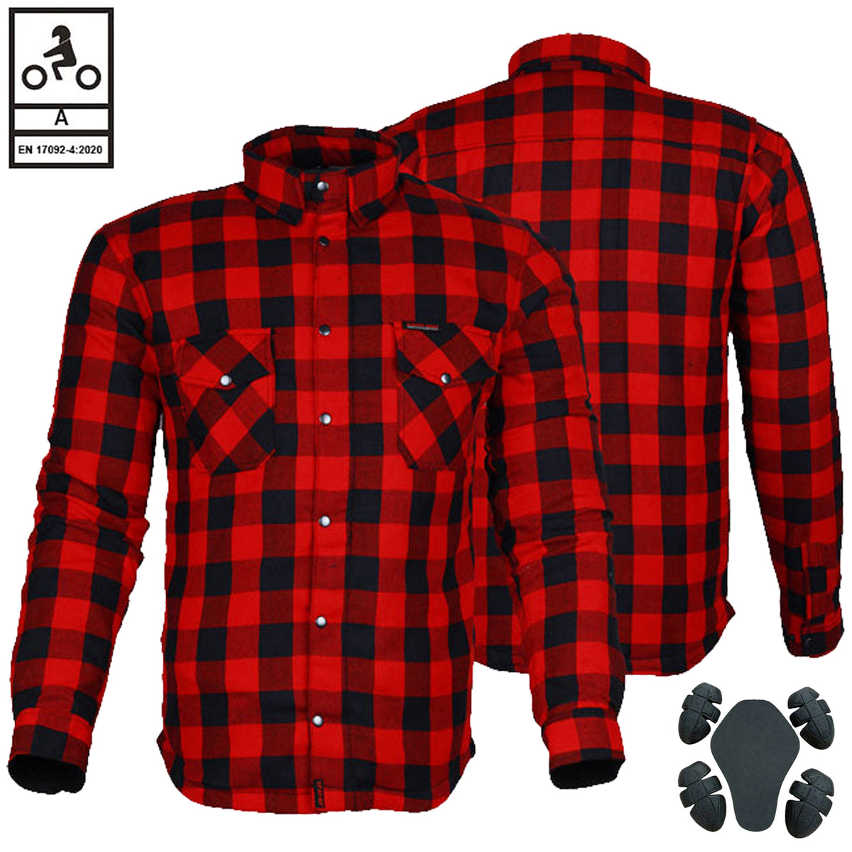 Bikers Gear Australia Exo Protective Lined with Kevlar Motorcycle Shirts Red / Black