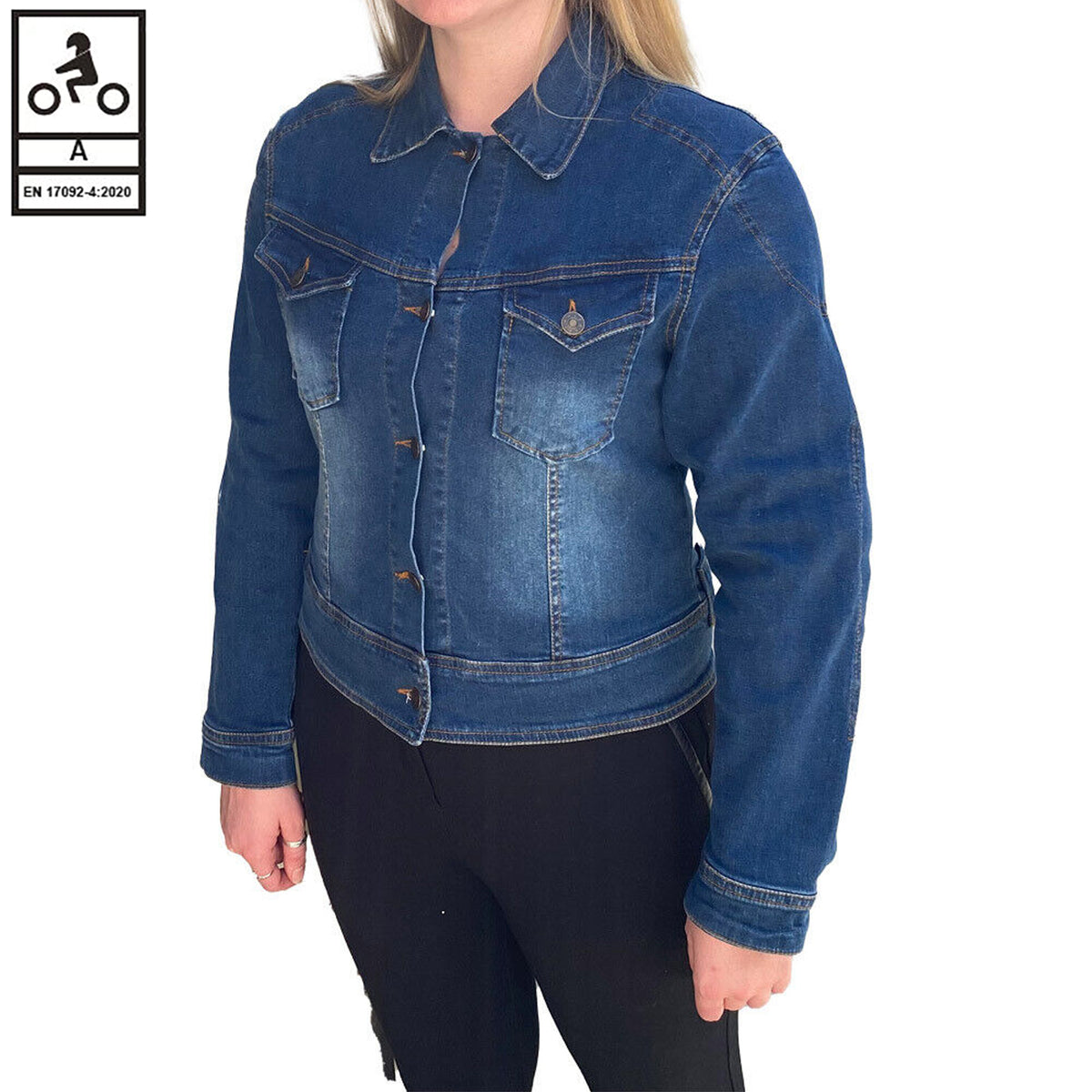 BGA Vixen Women's Protective Denim Jacket Blue Kevlar Lined